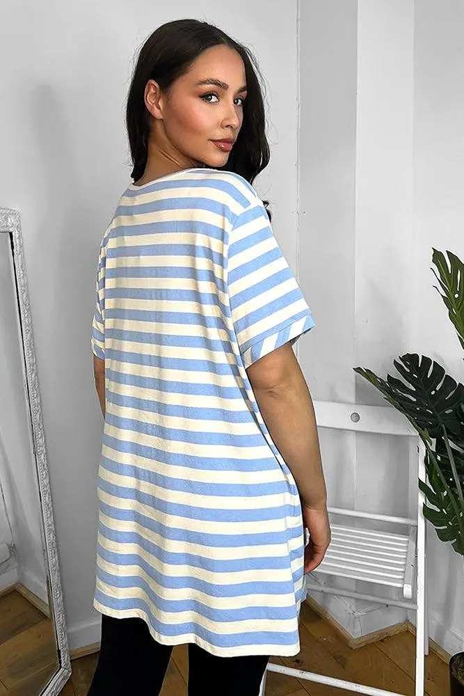 100% Cotton Gathered To Side Striped Tunic