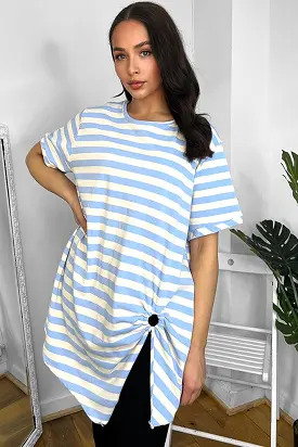 100% Cotton Gathered To Side Striped Tunic