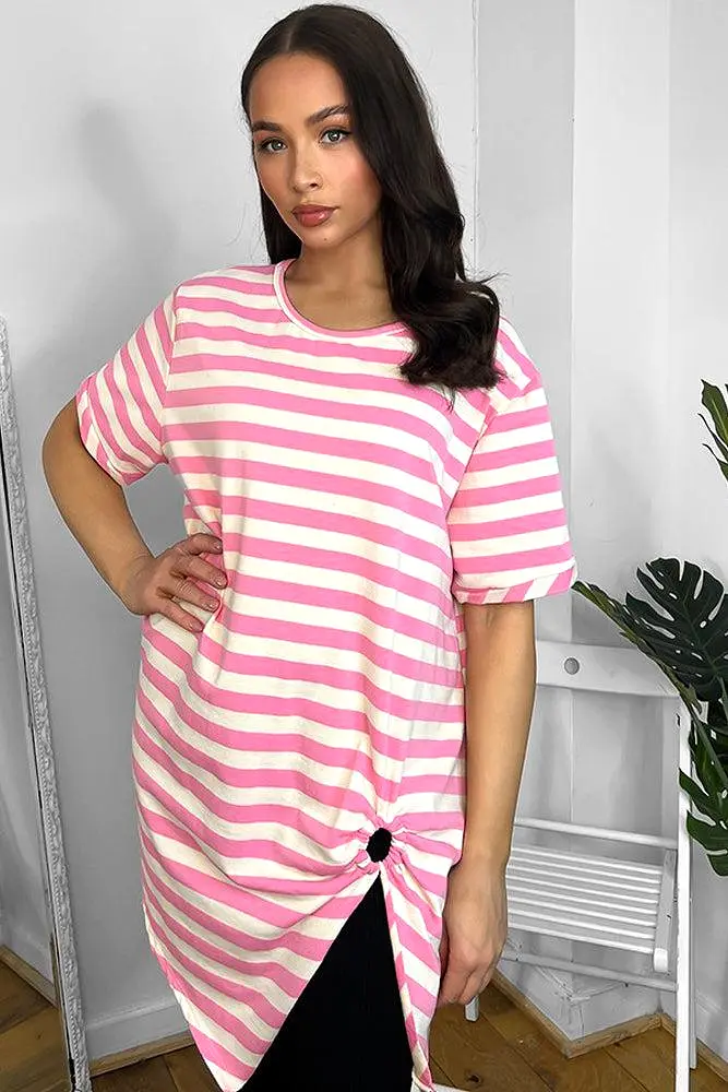 100% Cotton Gathered To Side Striped Tunic