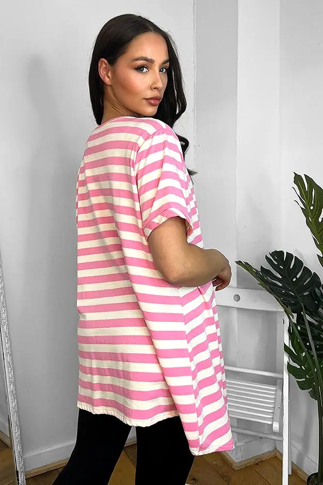 100% Cotton Gathered To Side Striped Tunic