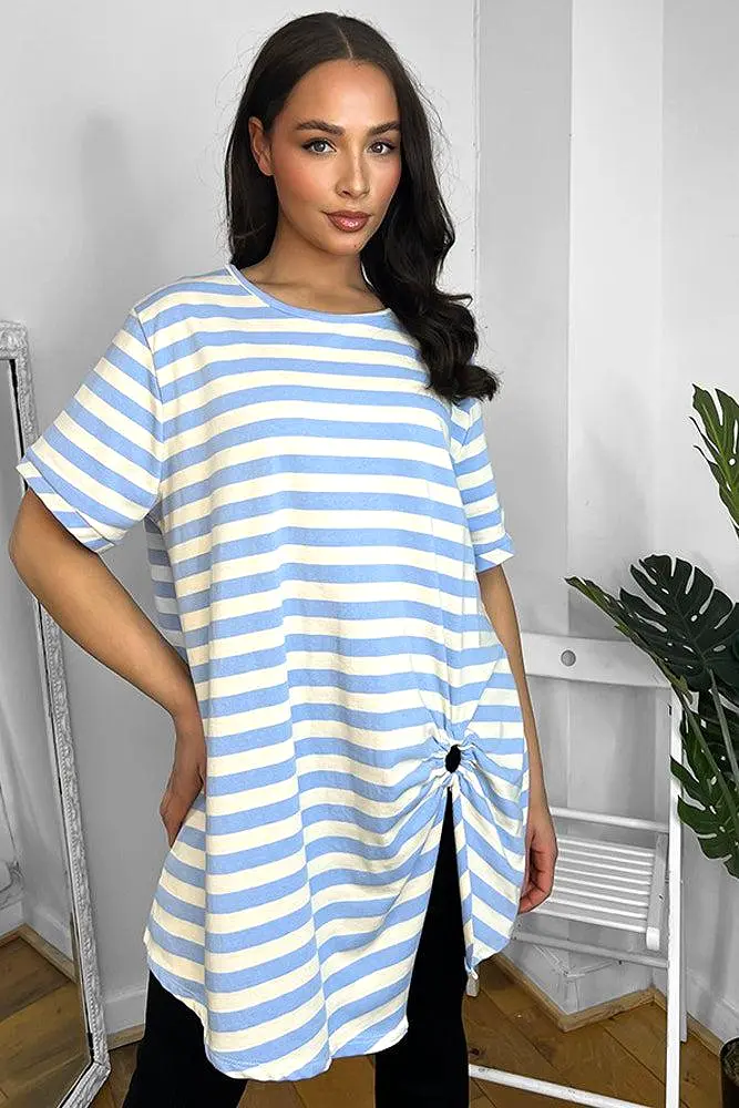 100% Cotton Gathered To Side Striped Tunic