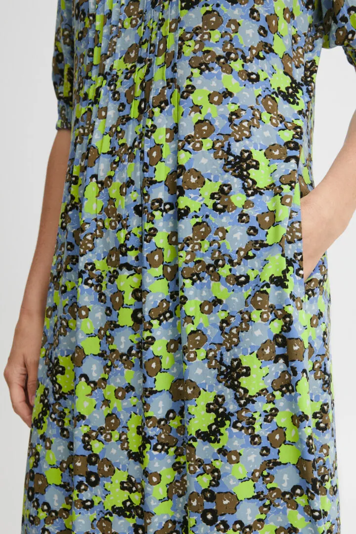 1883- Blue/Lime Mix V-Neck Floral Dress- Fransa