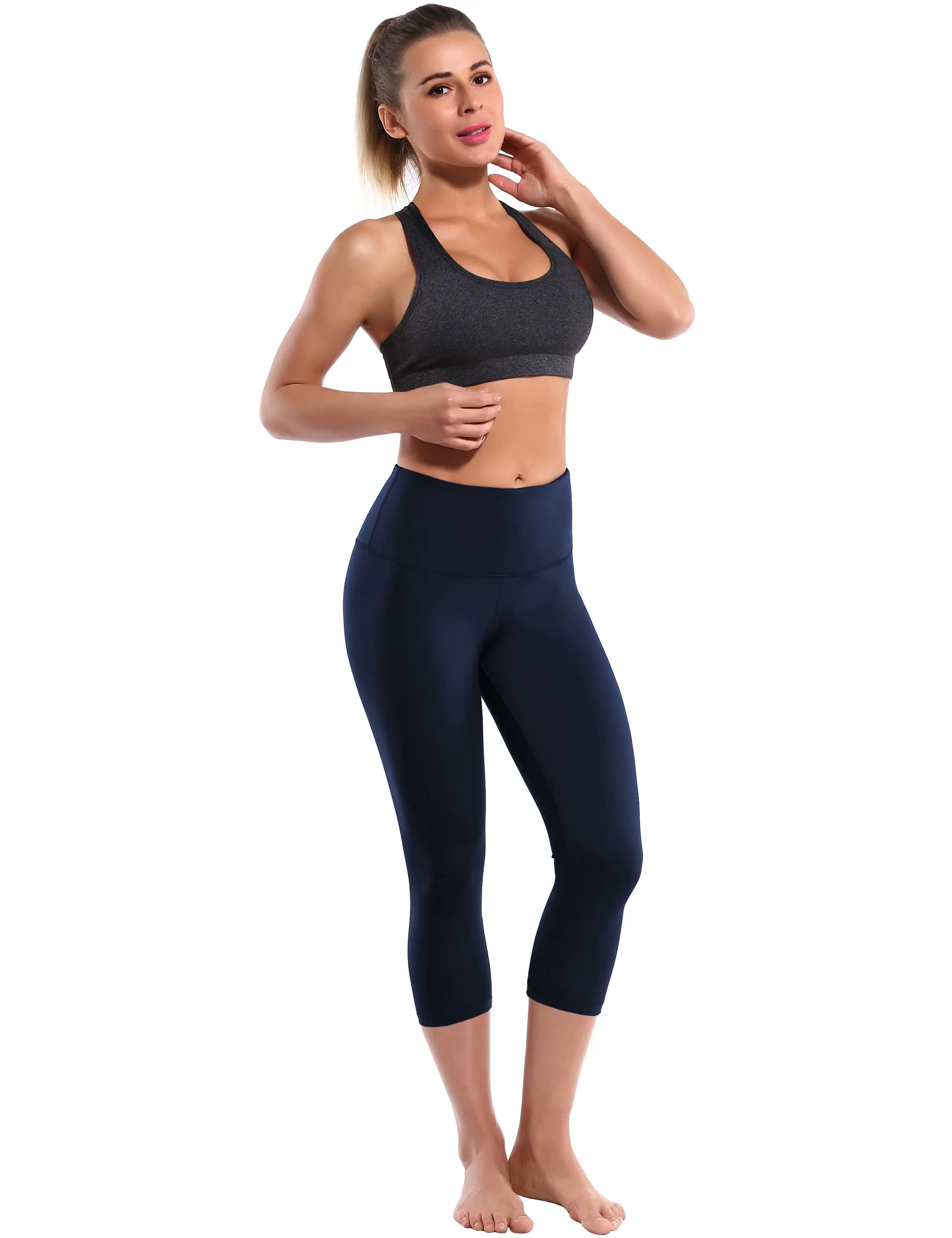 19 High Waist Crop Tight Capris darknavy_yogastudio