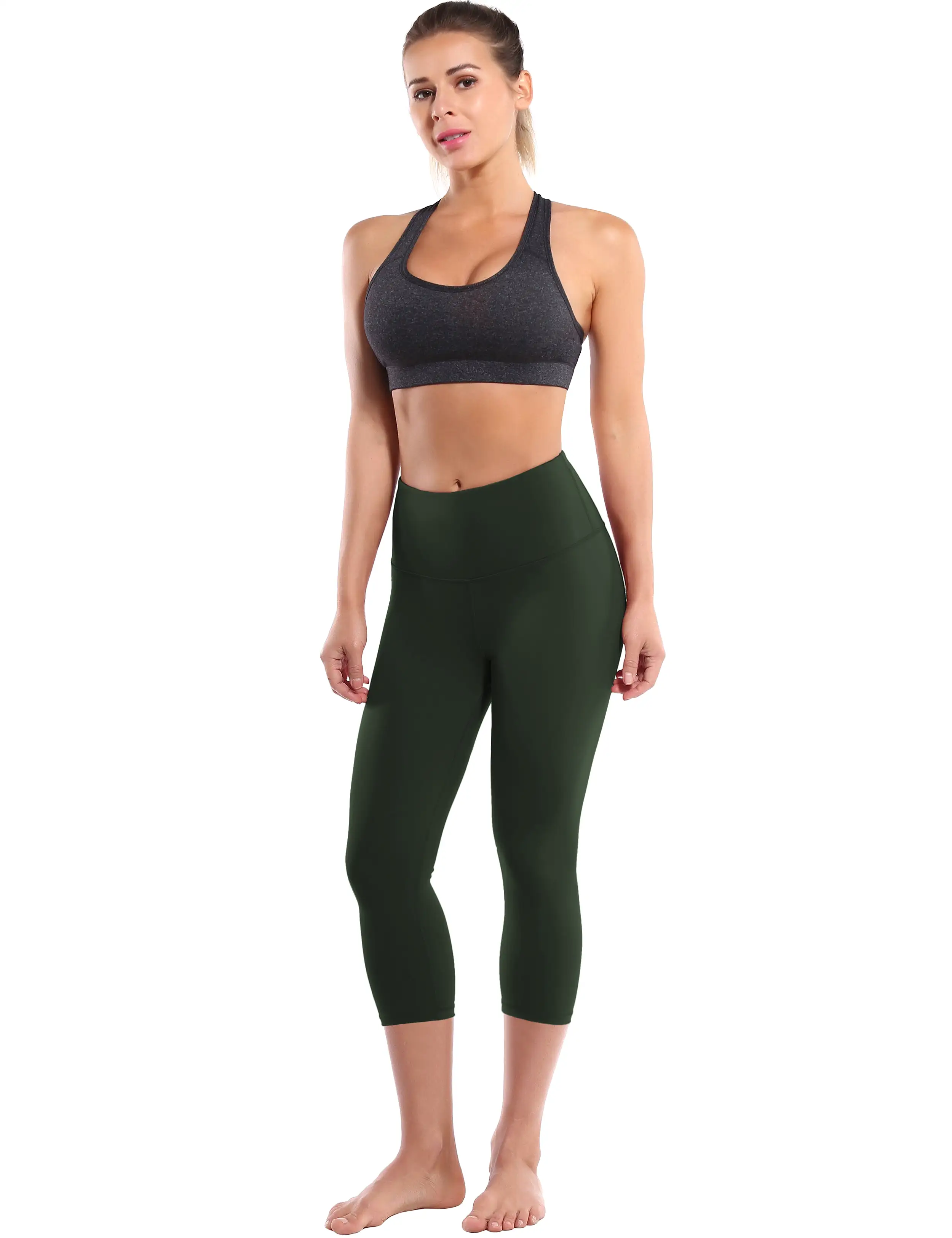 19 High Waist Crop Tight Capris olivegray_yogastudio