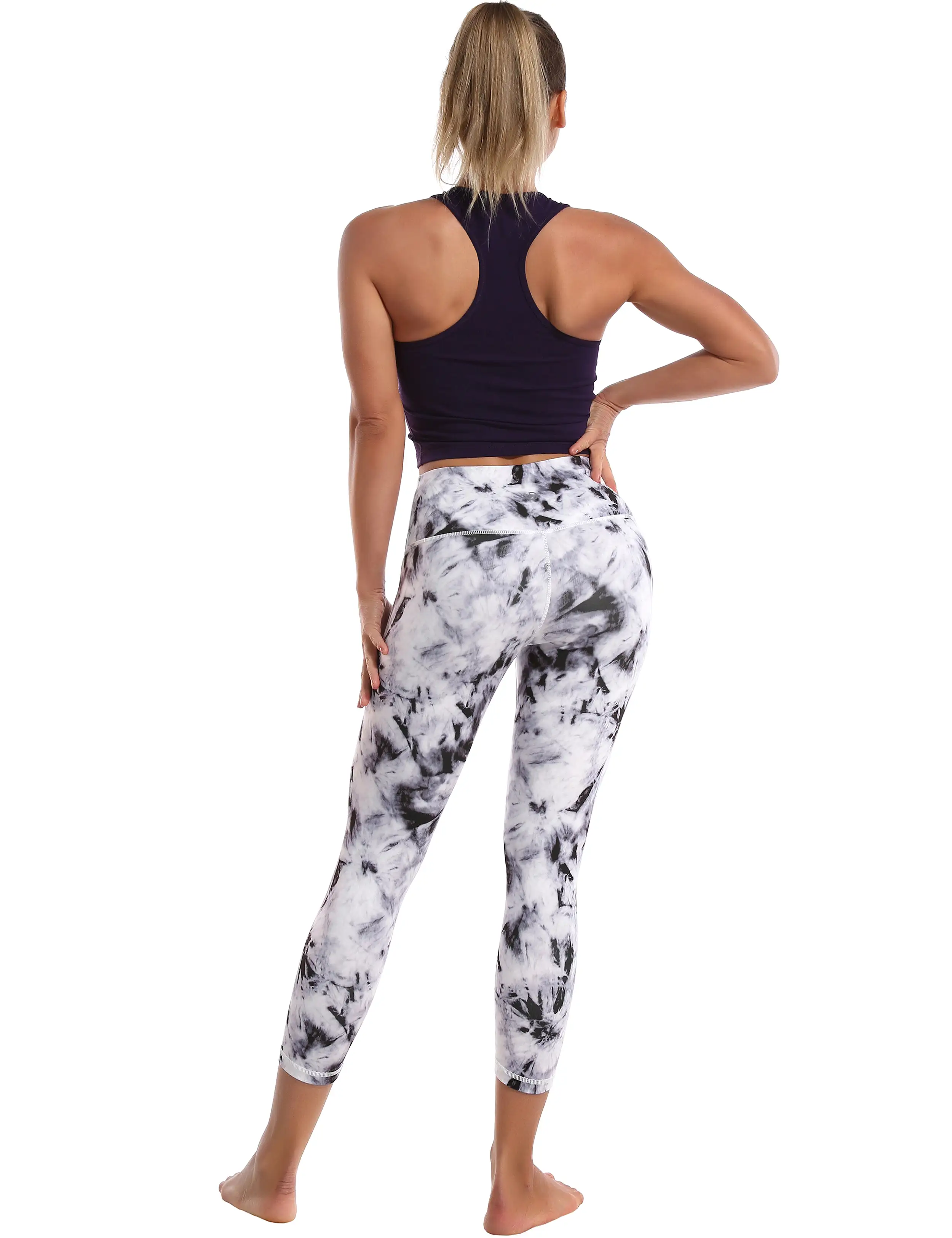 19 High Waist Printed Crop Tight Capris black dandelion_yogastudio