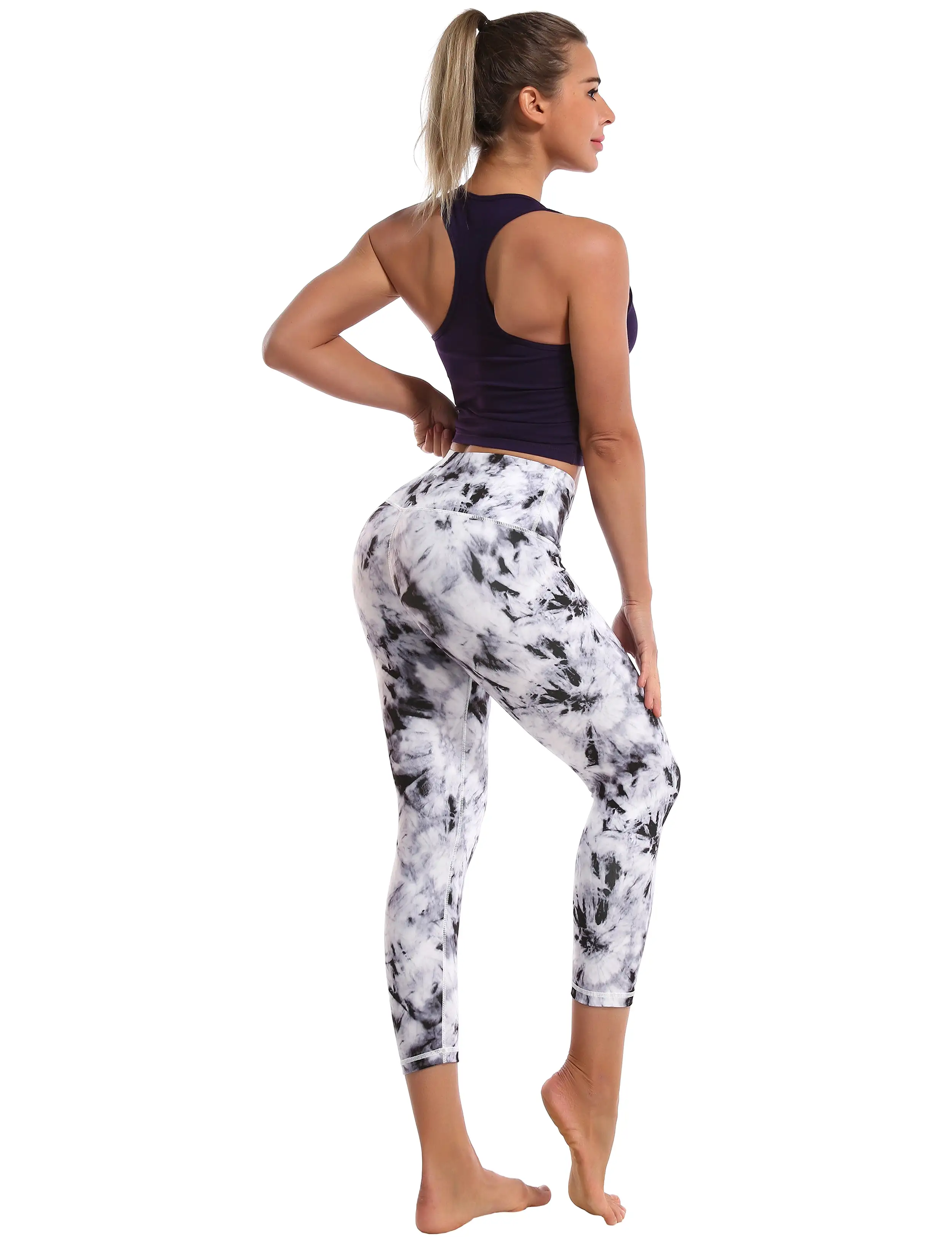 19 High Waist Printed Crop Tight Capris black dandelion_yogastudio