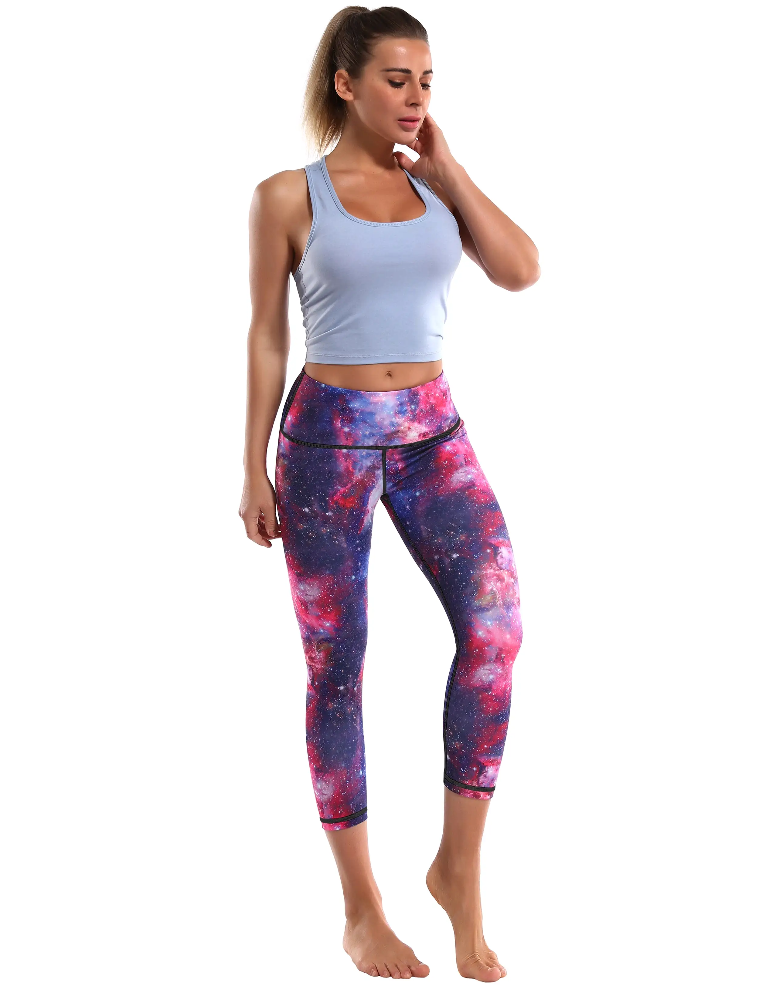 19 High Waist Printed  Crop Tight Capris galaxy_yogastudio