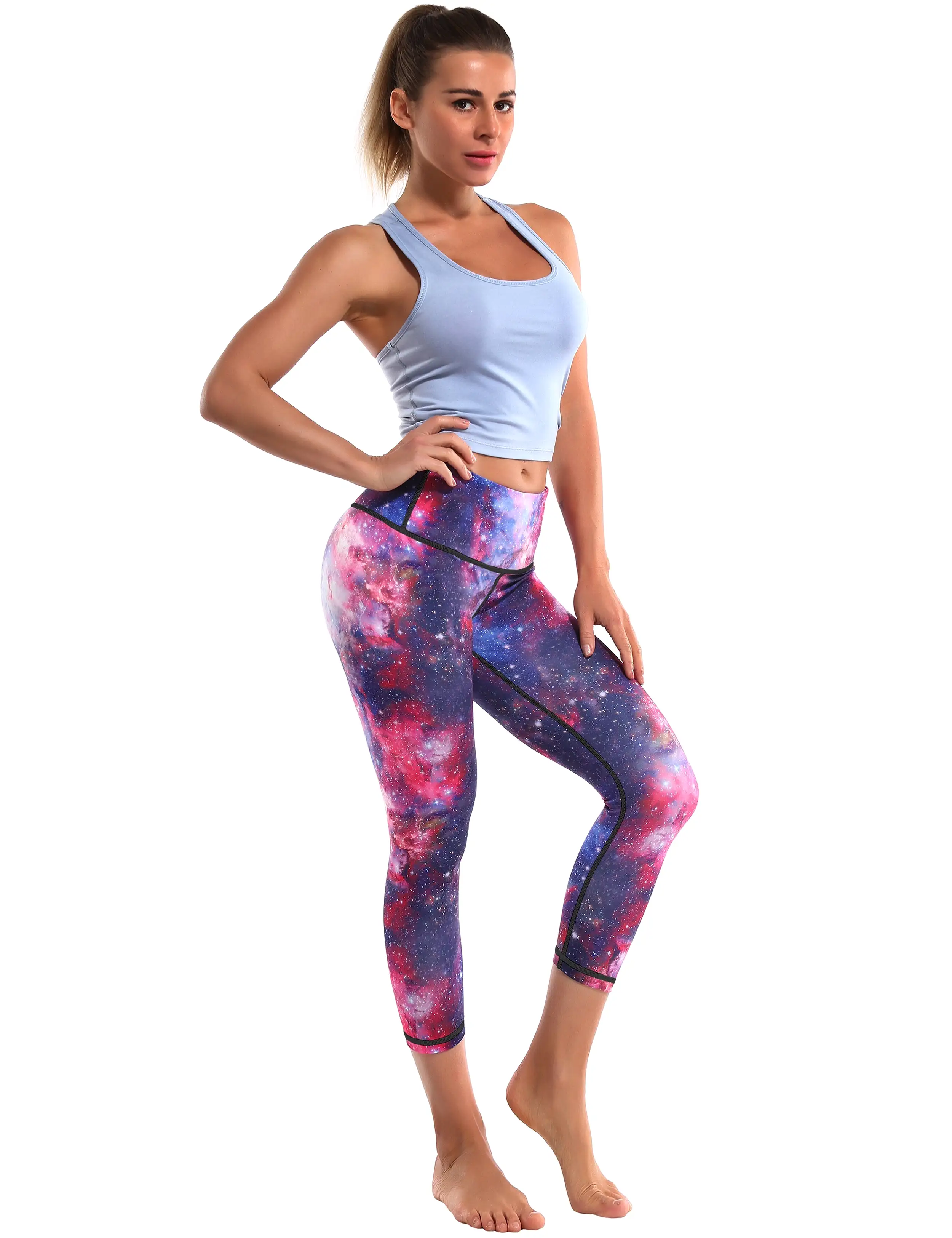 19 High Waist Printed  Crop Tight Capris galaxy_yogastudio