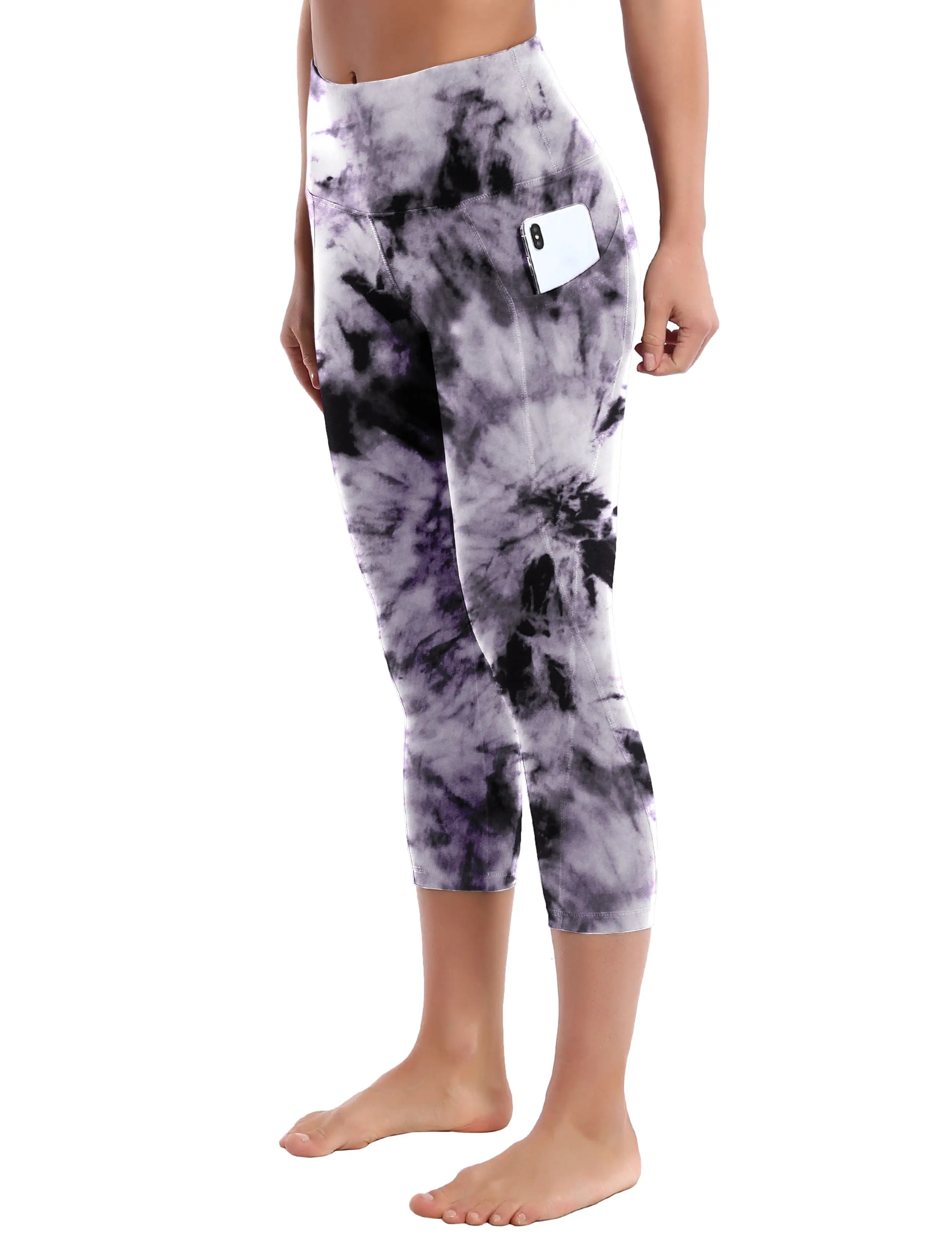 19 High Waist Printed Side Pockets Capris black dandelion_yogastudio