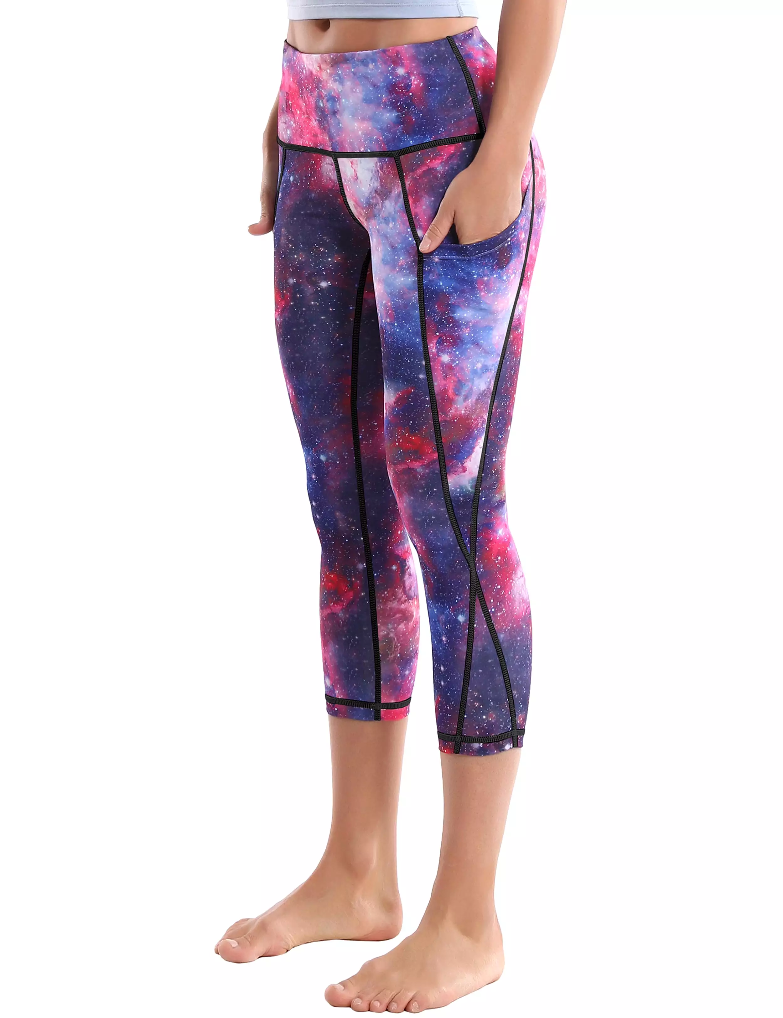 19 High Waist Printed Side Pockets Capris galaxy_yogastudio