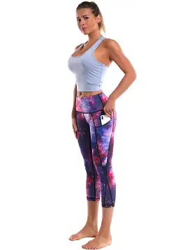 19 High Waist Printed Side Pockets Capris galaxy_yogastudio