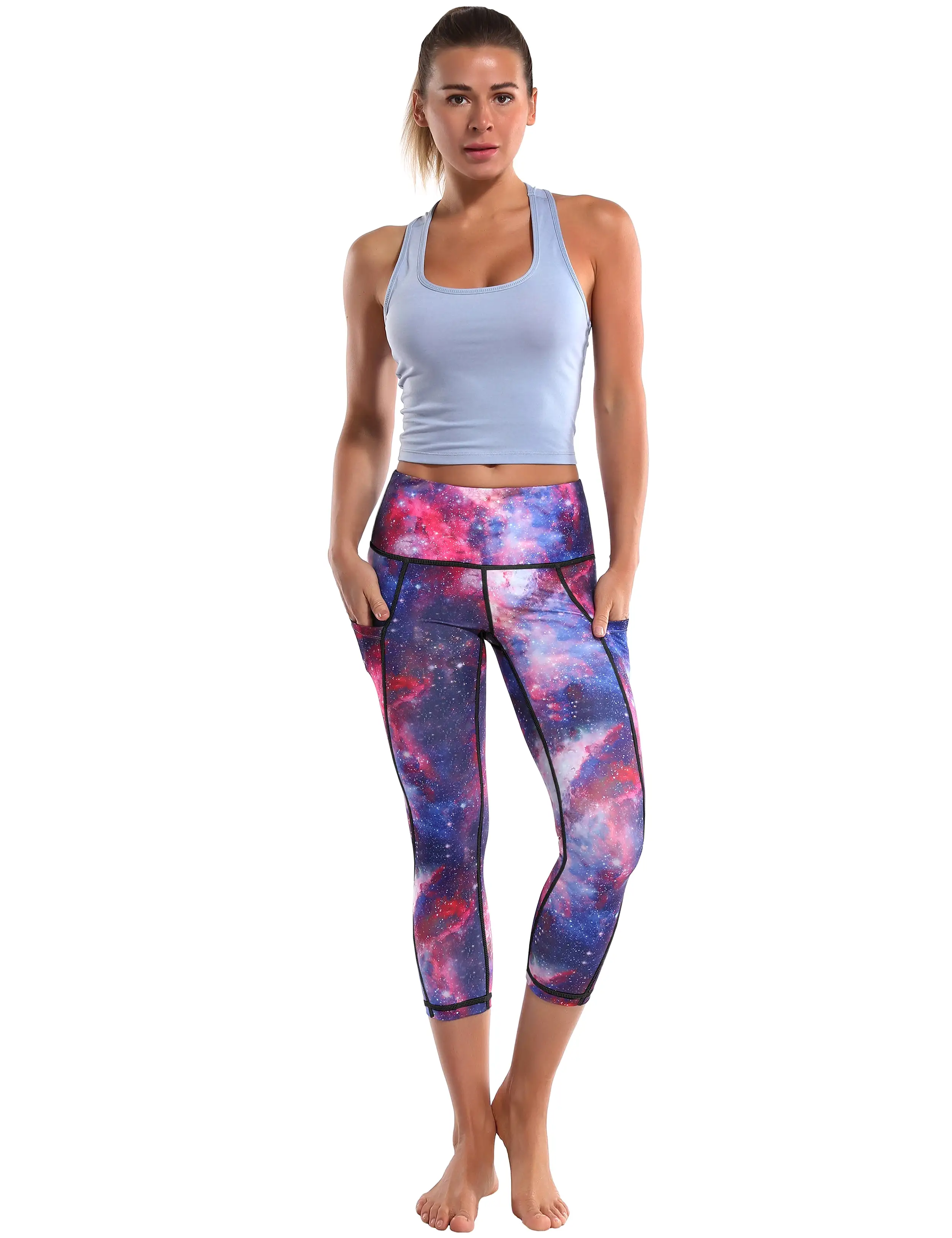 19 High Waist Printed Side Pockets Capris galaxy_yogastudio