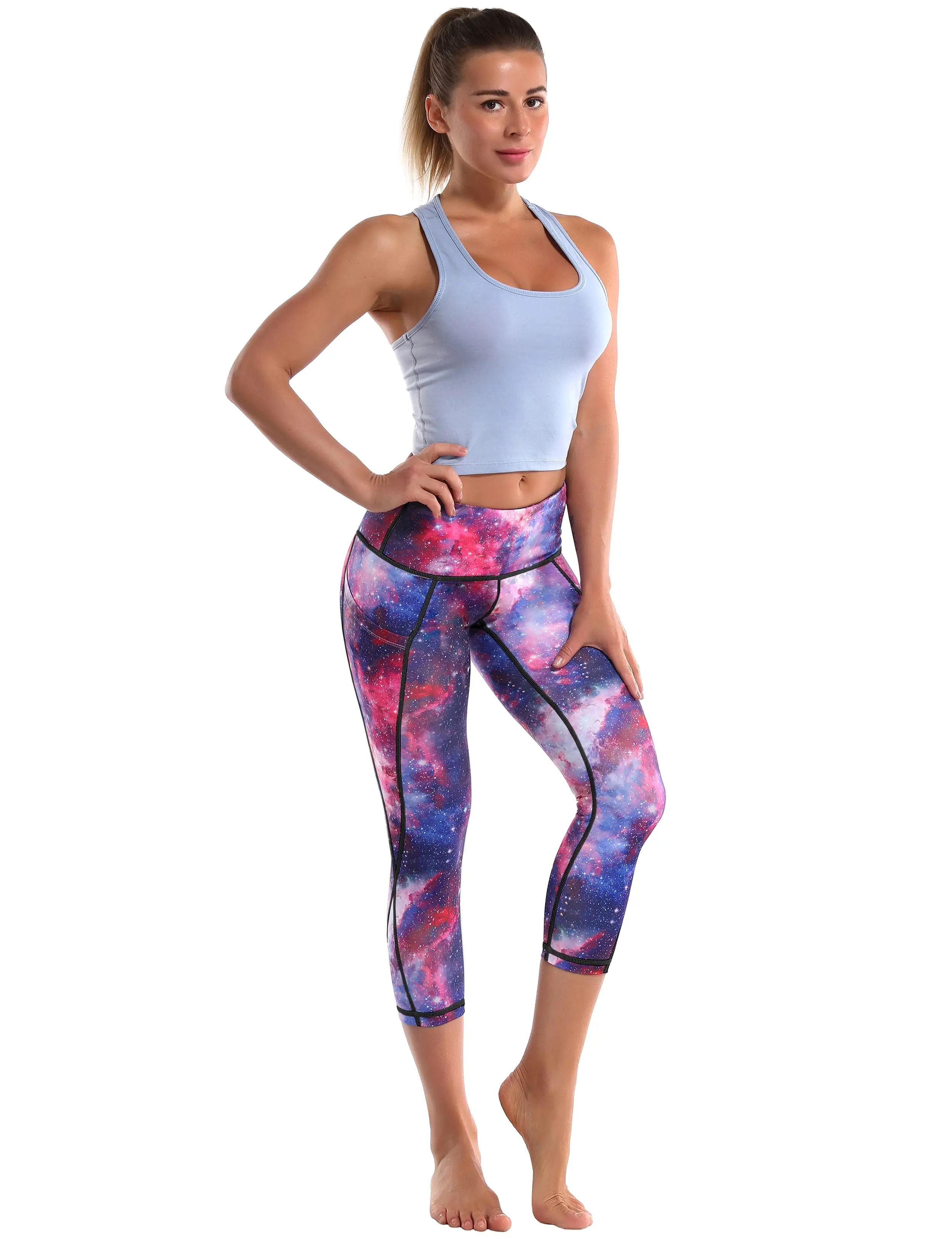 19 High Waist Printed Side Pockets Capris galaxy_yogastudio