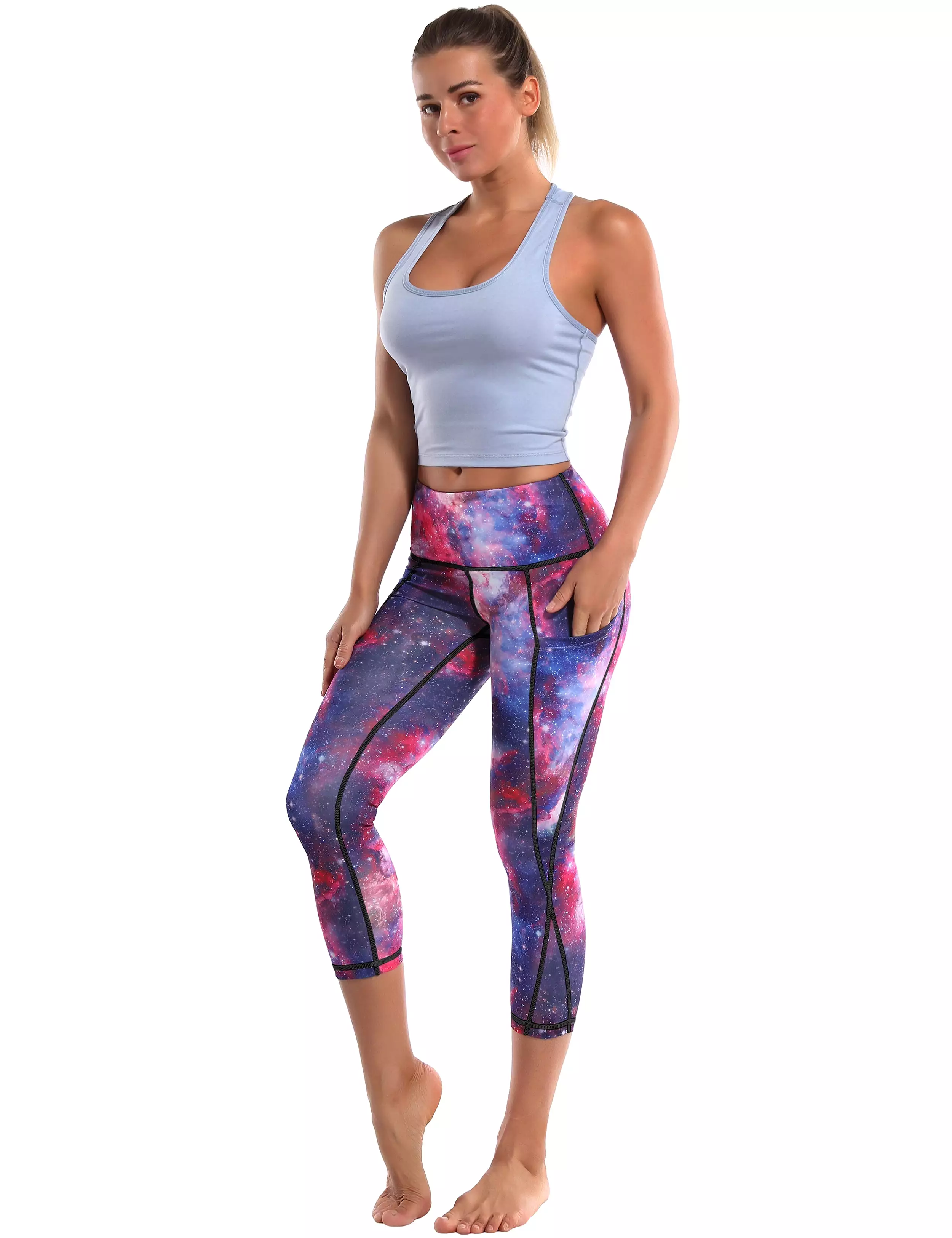 19 High Waist Printed Side Pockets Capris galaxy_yogastudio