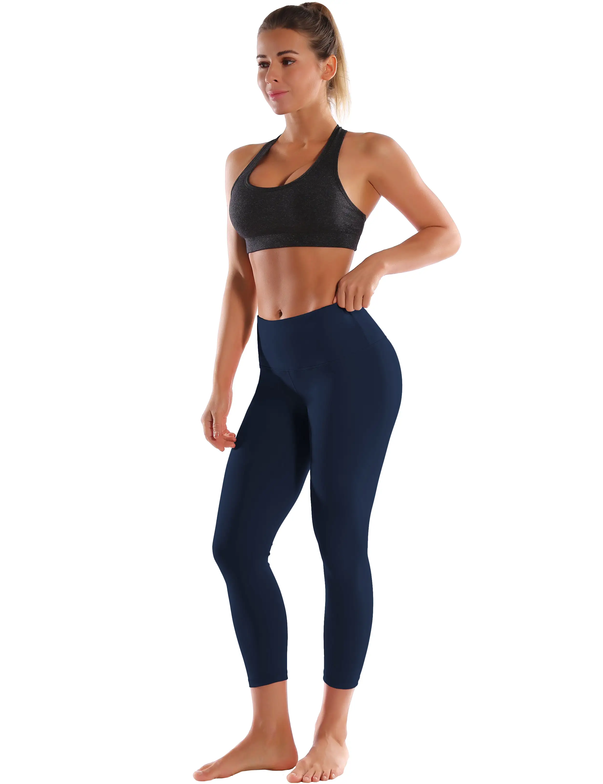 22 High Waist Crop Tight Capris darknavy_yogastudio