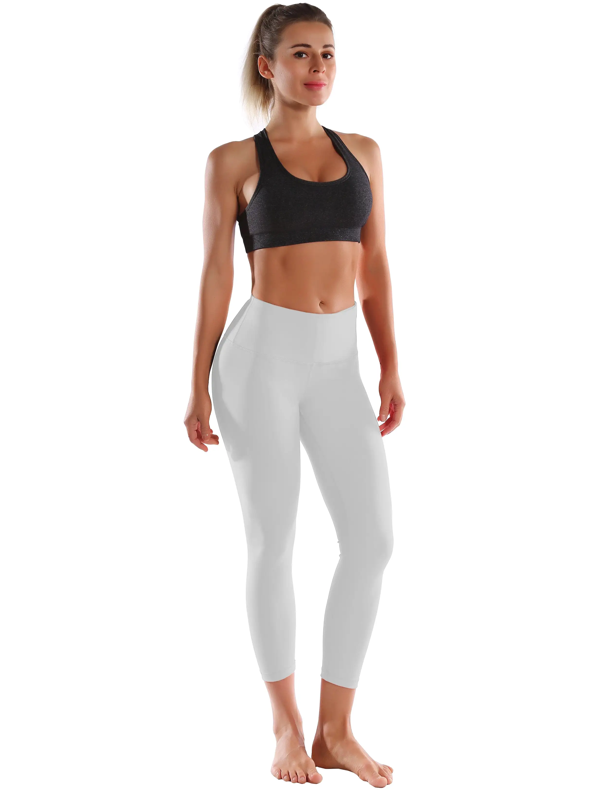 22 High Waist Crop Tight Capris lightgray ins_yogastudio