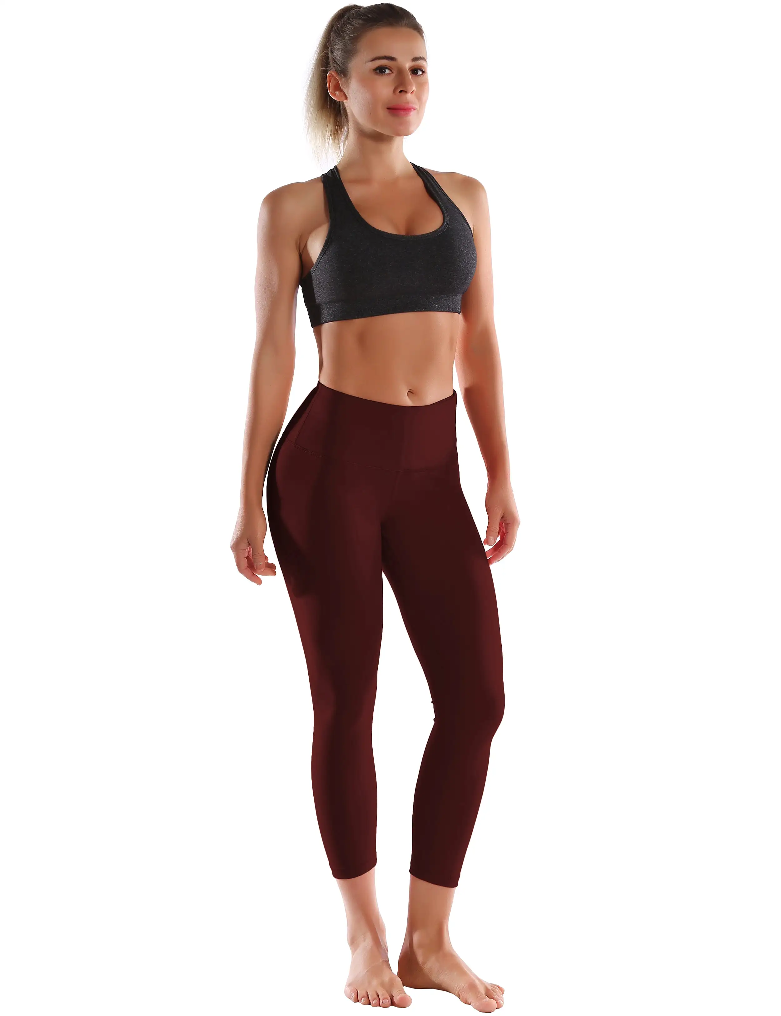 22 High Waist Crop Tight Capris mahoganymaroon_yogastudio