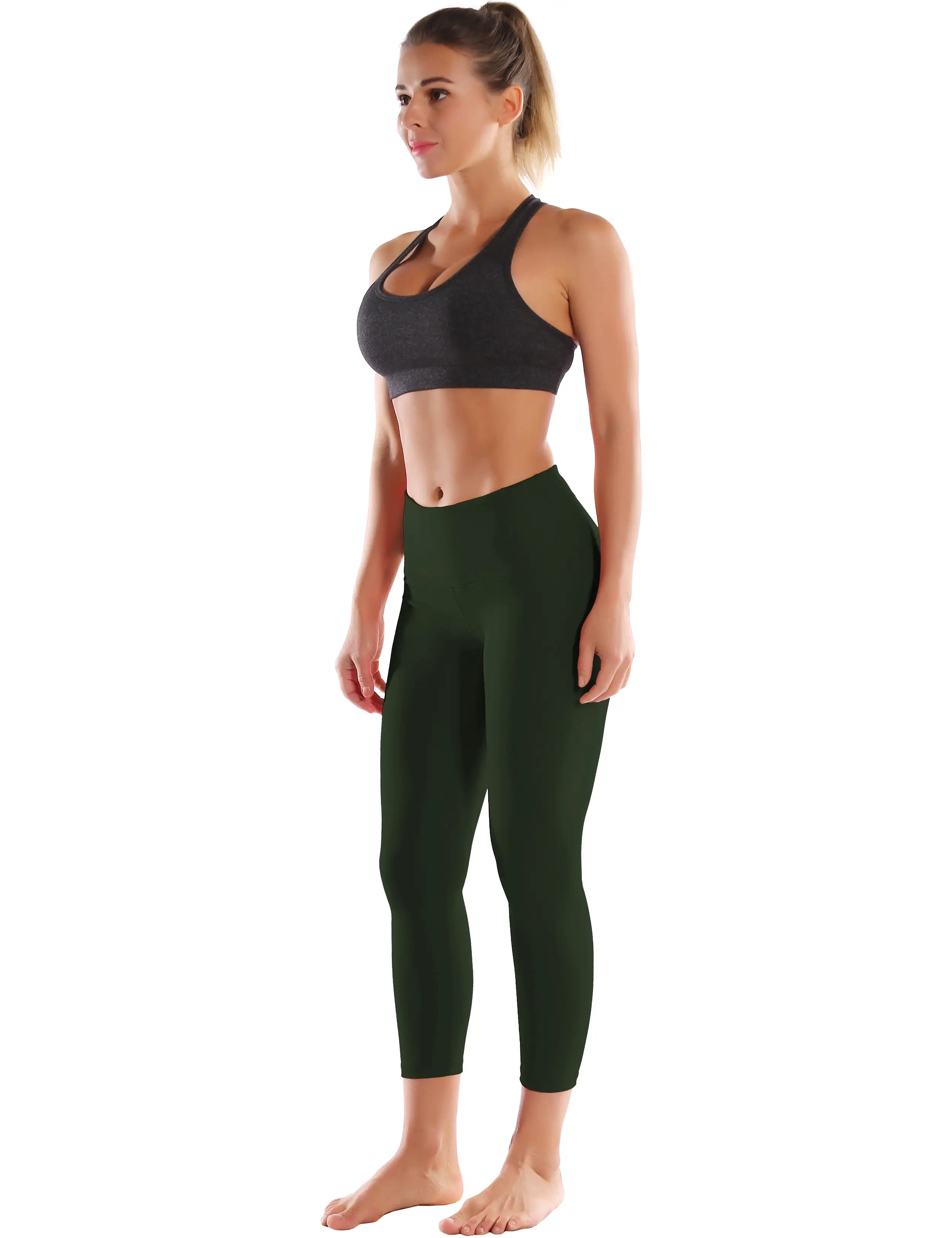 22 High Waist Crop Tight Capris olivegray_yogastudio