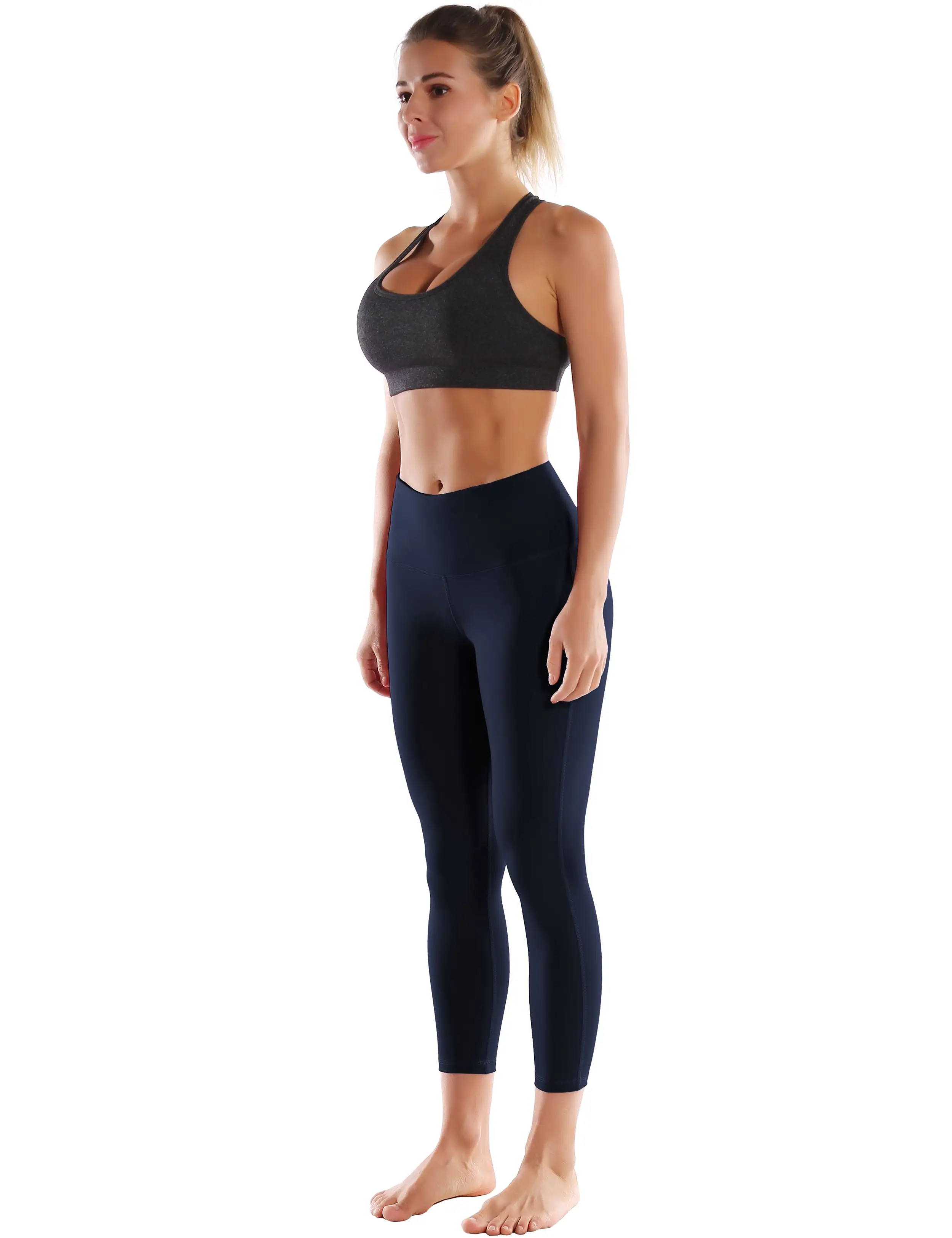 22 High Waist Side Line Capris darknavy_yogastudio