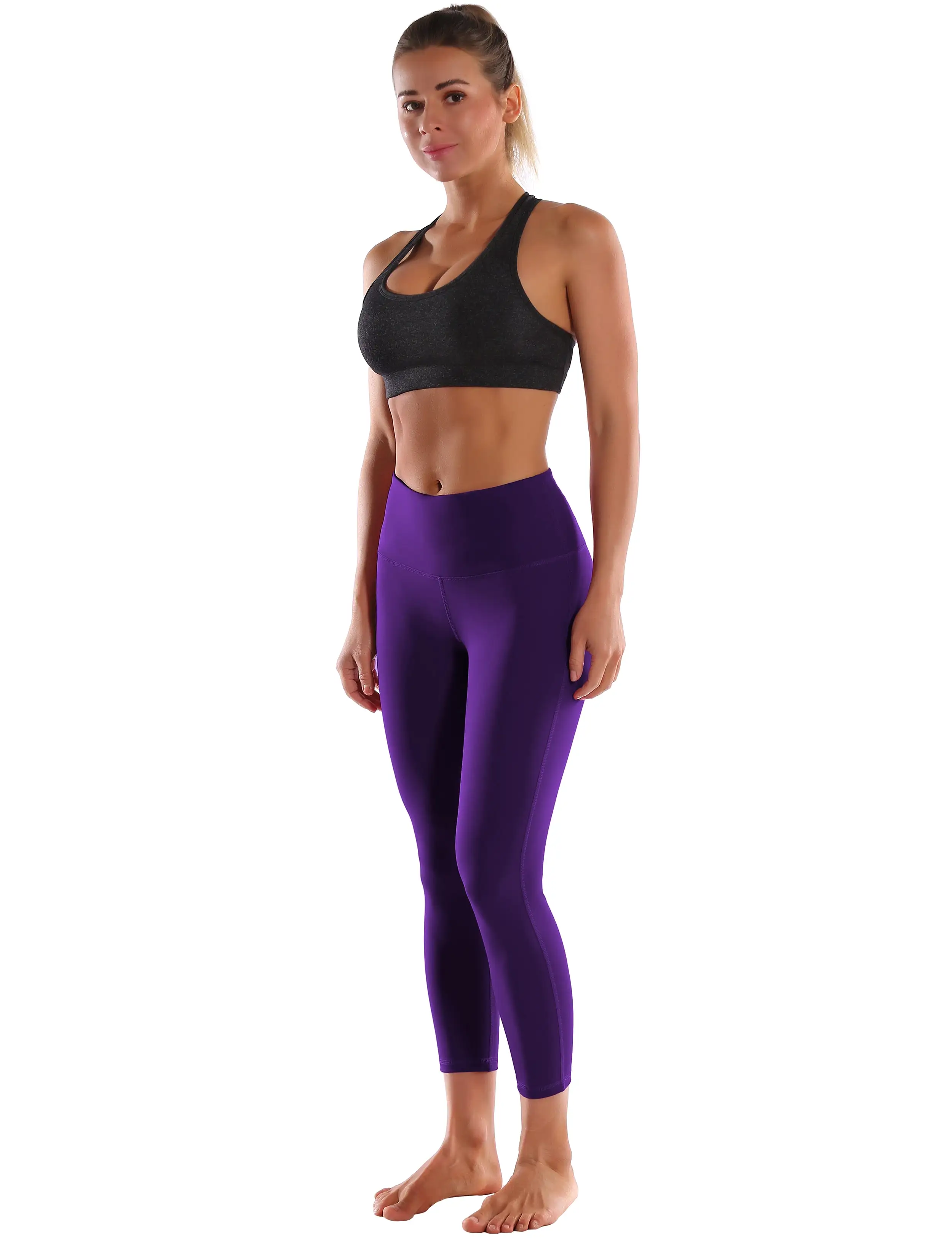 22 High Waist Side Line Capris eggplantpurple_yogastudio