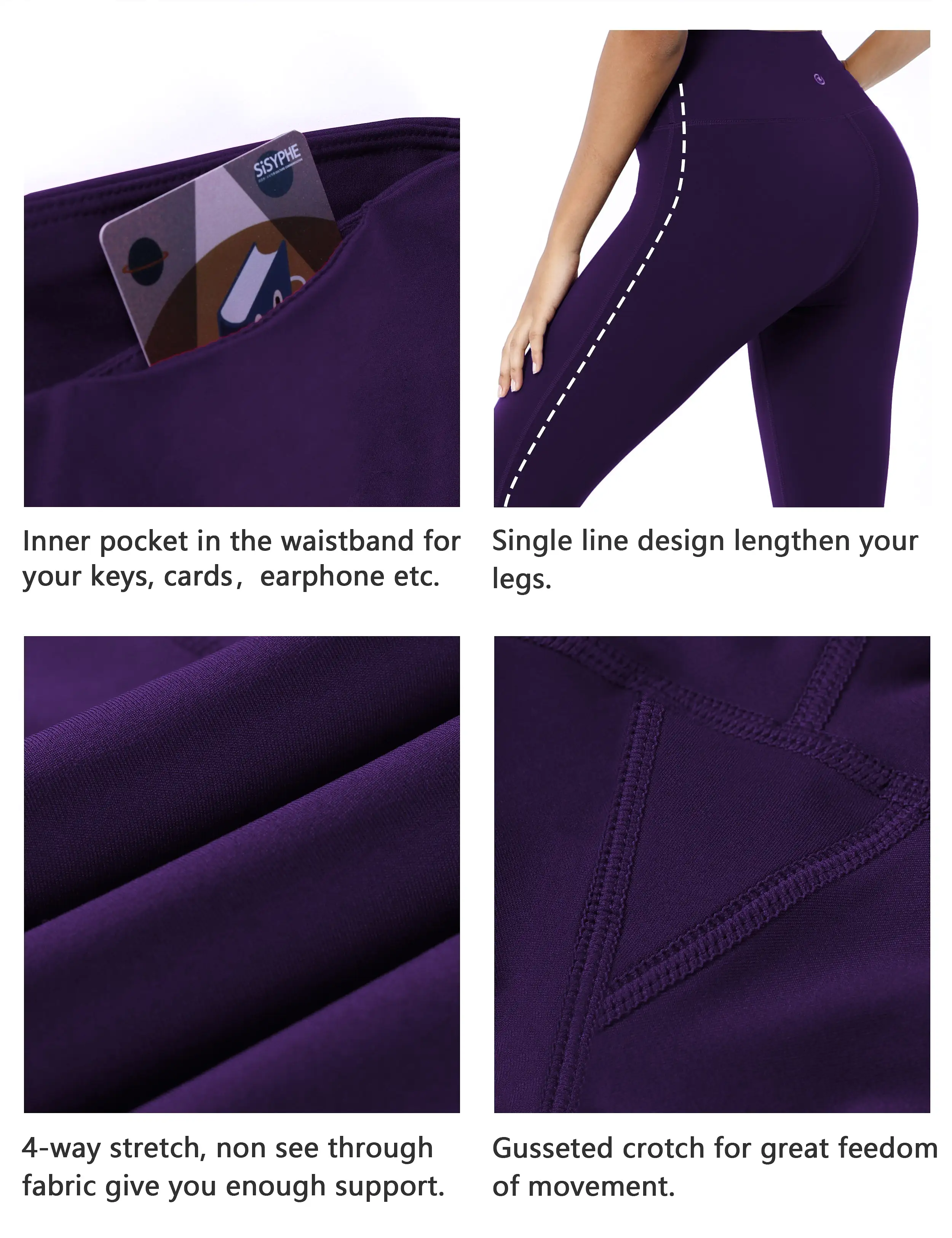 22 High Waist Side Line Capris eggplantpurple_yogastudio