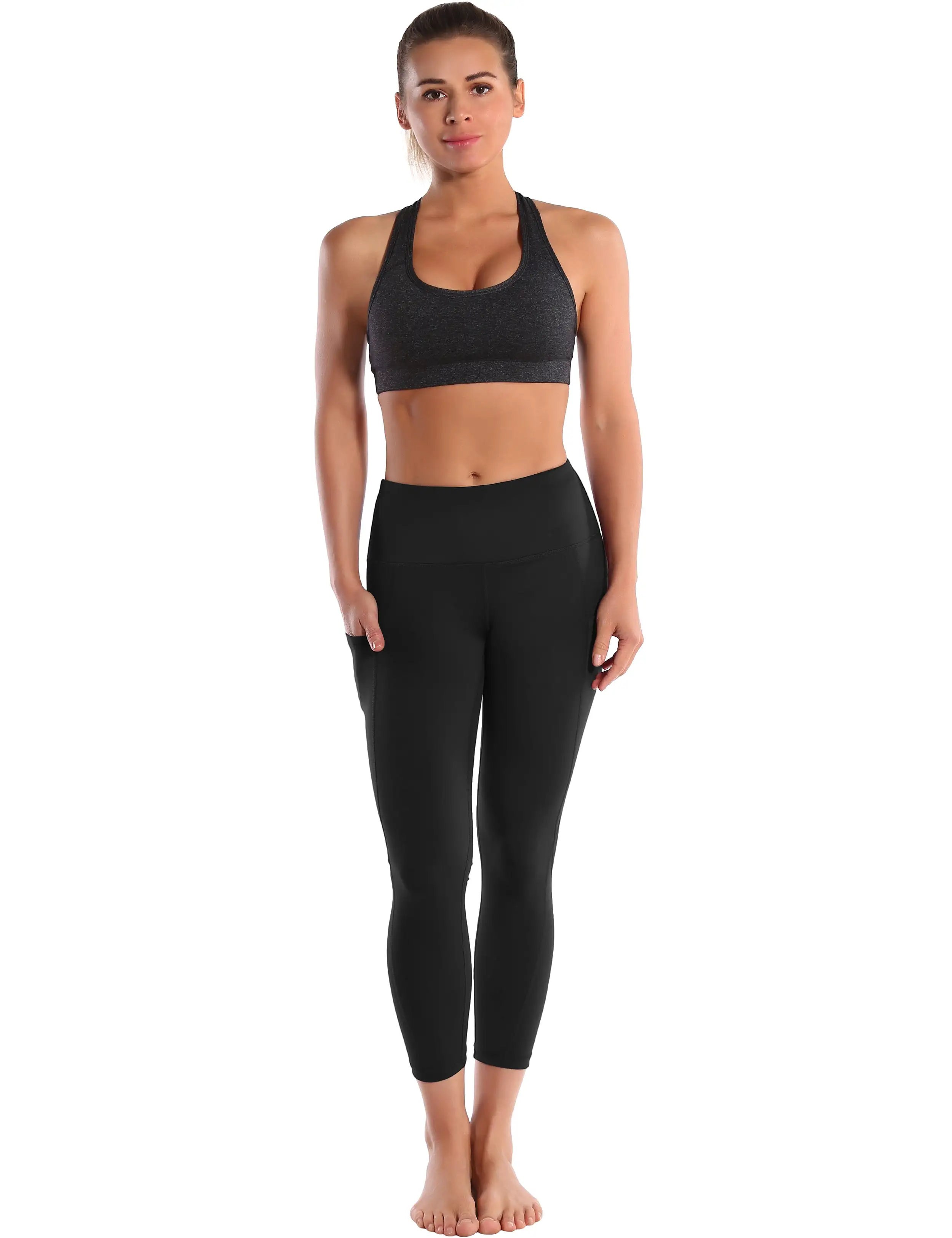 22 High Waist Side Pockets Capris black_yogastudio