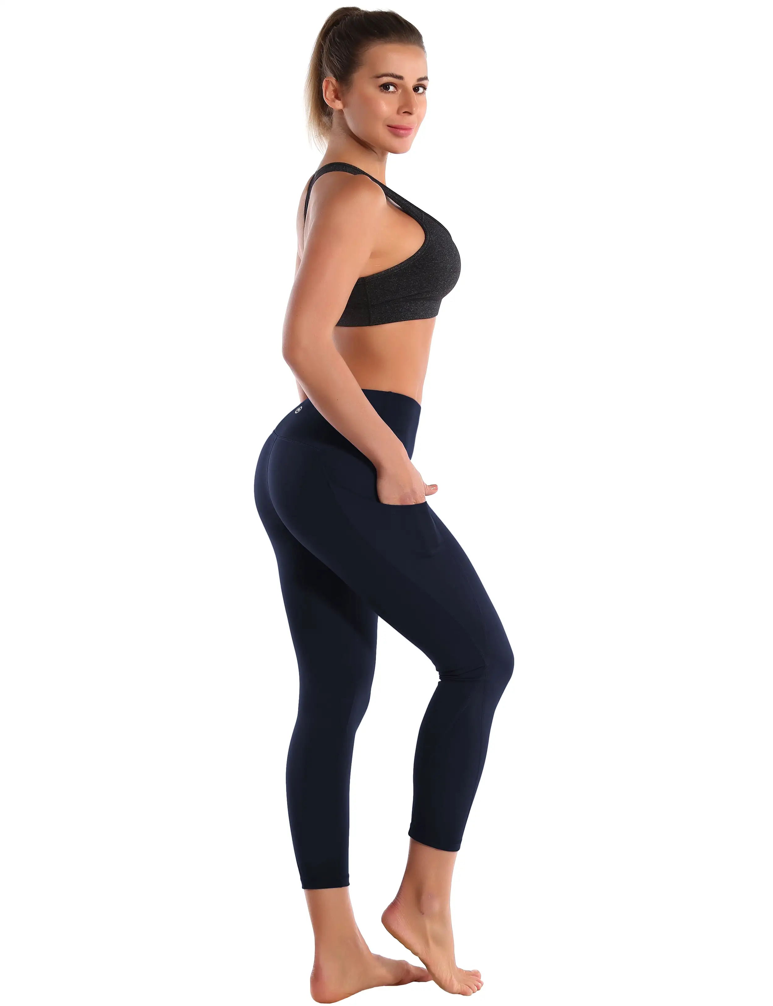 22 High Waist Side Pockets Capris darknavy_yogastudio