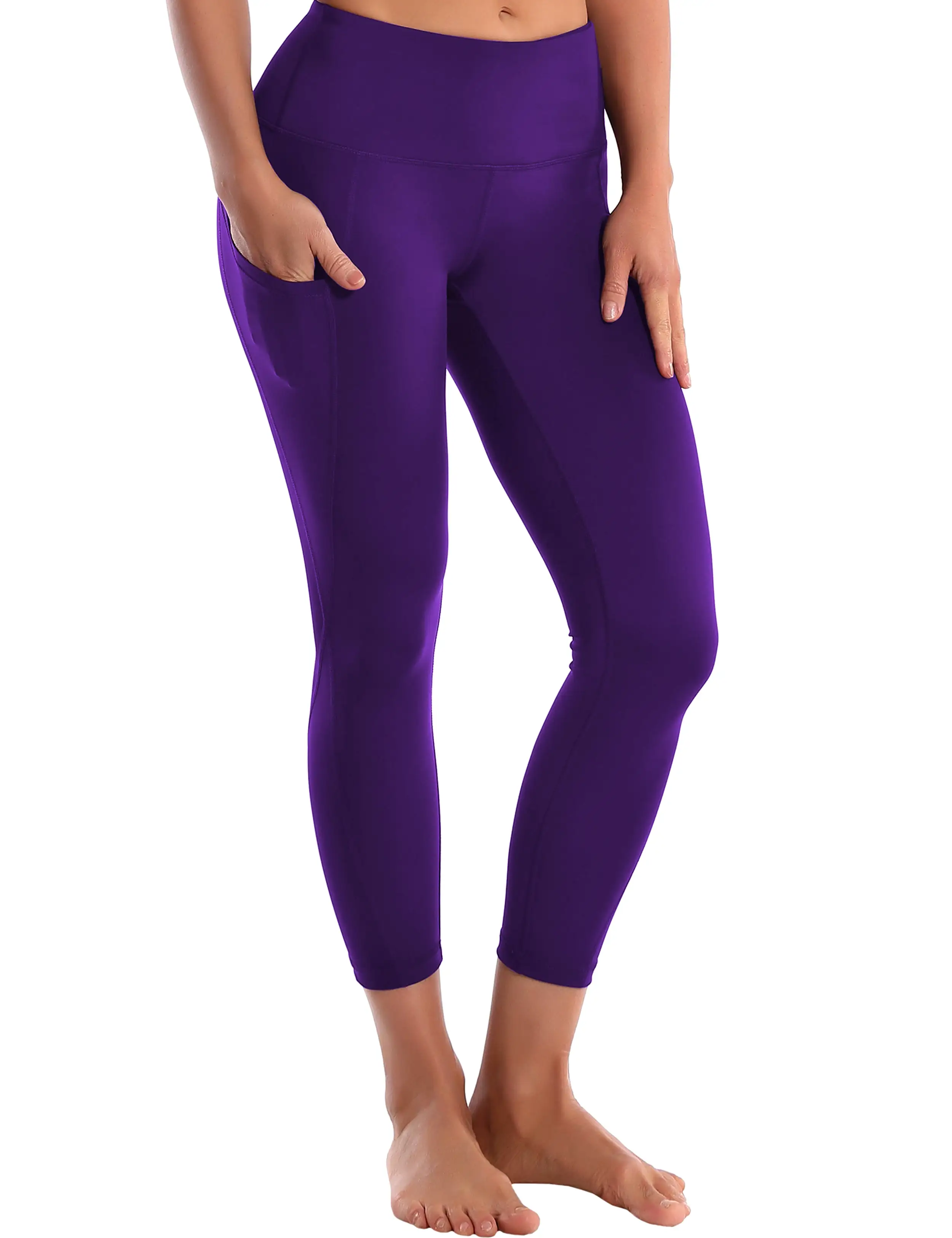 22 High Waist Side Pockets Capris eggplantpurple_yogastudio