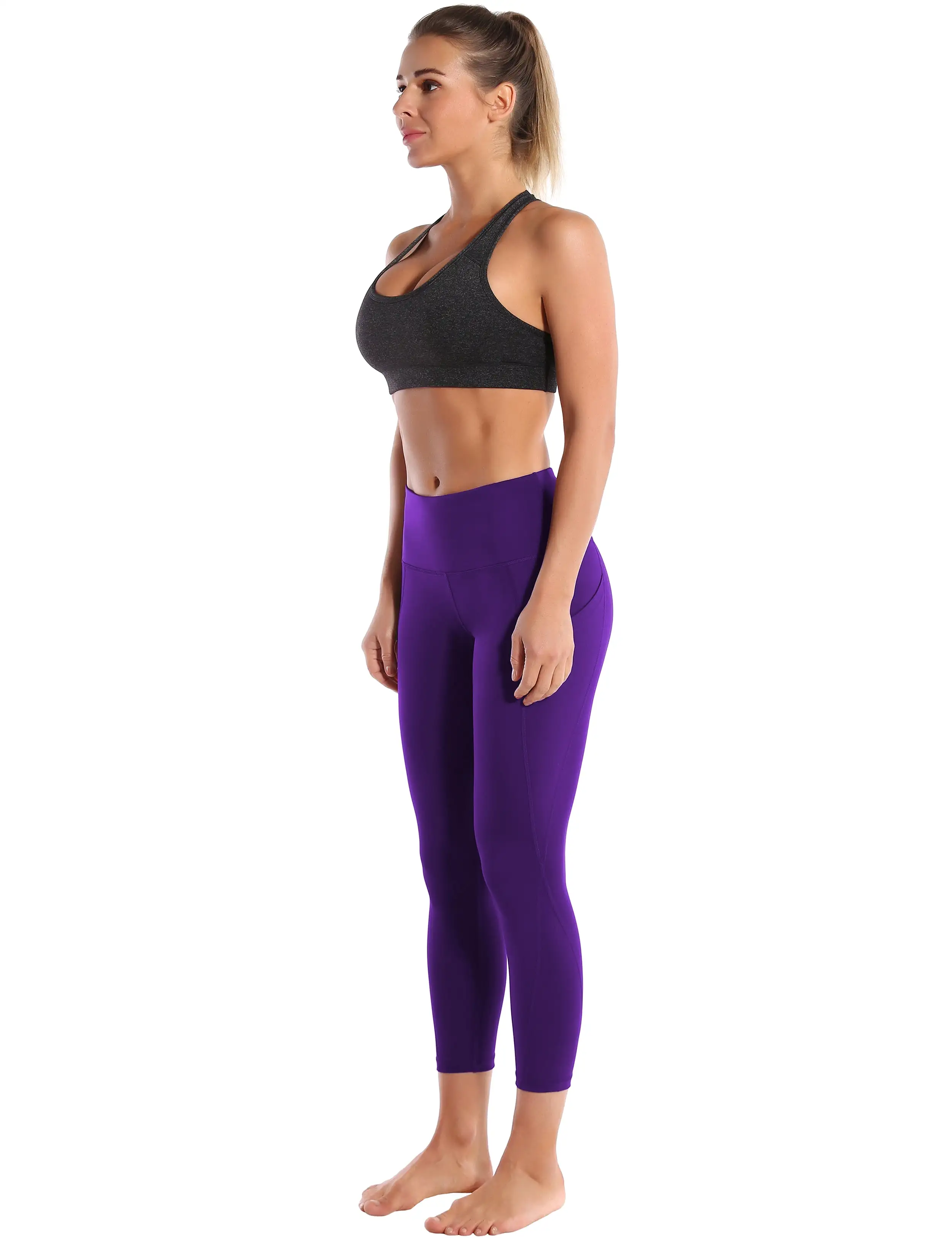 22 High Waist Side Pockets Capris eggplantpurple_yogastudio