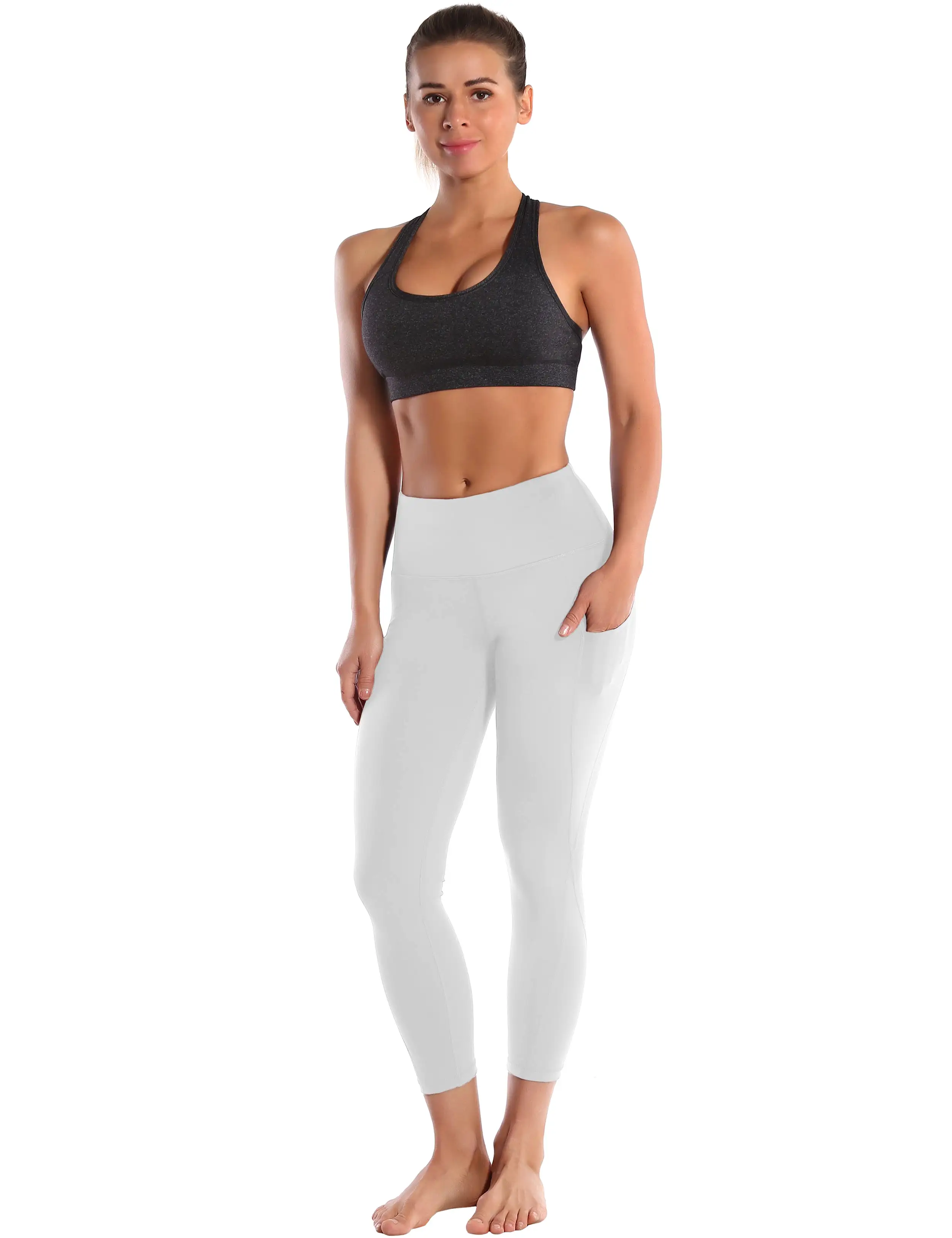 22 High Waist Side Pockets Capris lightgray_yogastudio