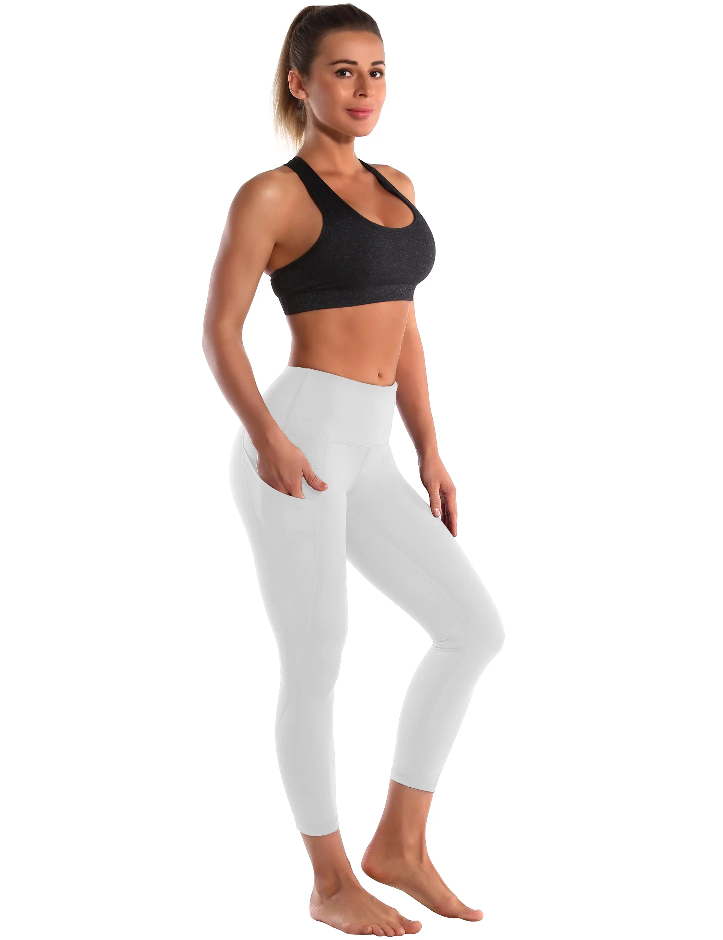 22 High Waist Side Pockets Capris lightgray_yogastudio