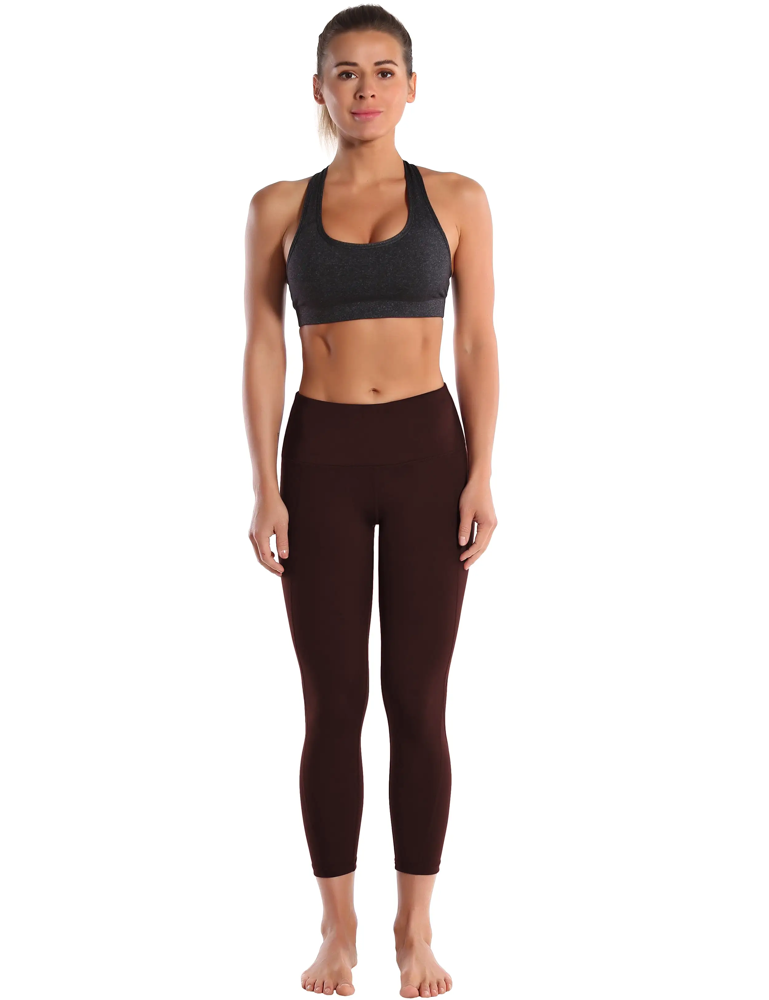 22 High Waist Side Pockets Capris mahoganymaroon_yogastudio