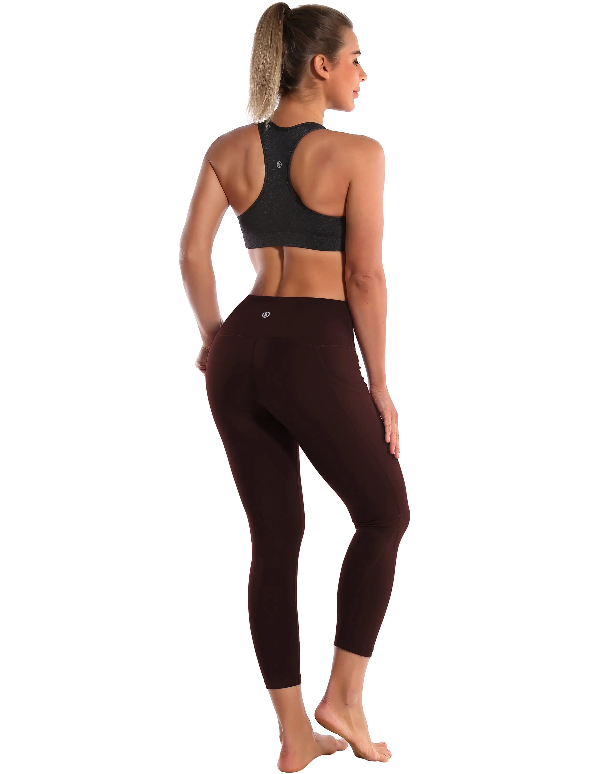 22 High Waist Side Pockets Capris mahoganymaroon_yogastudio