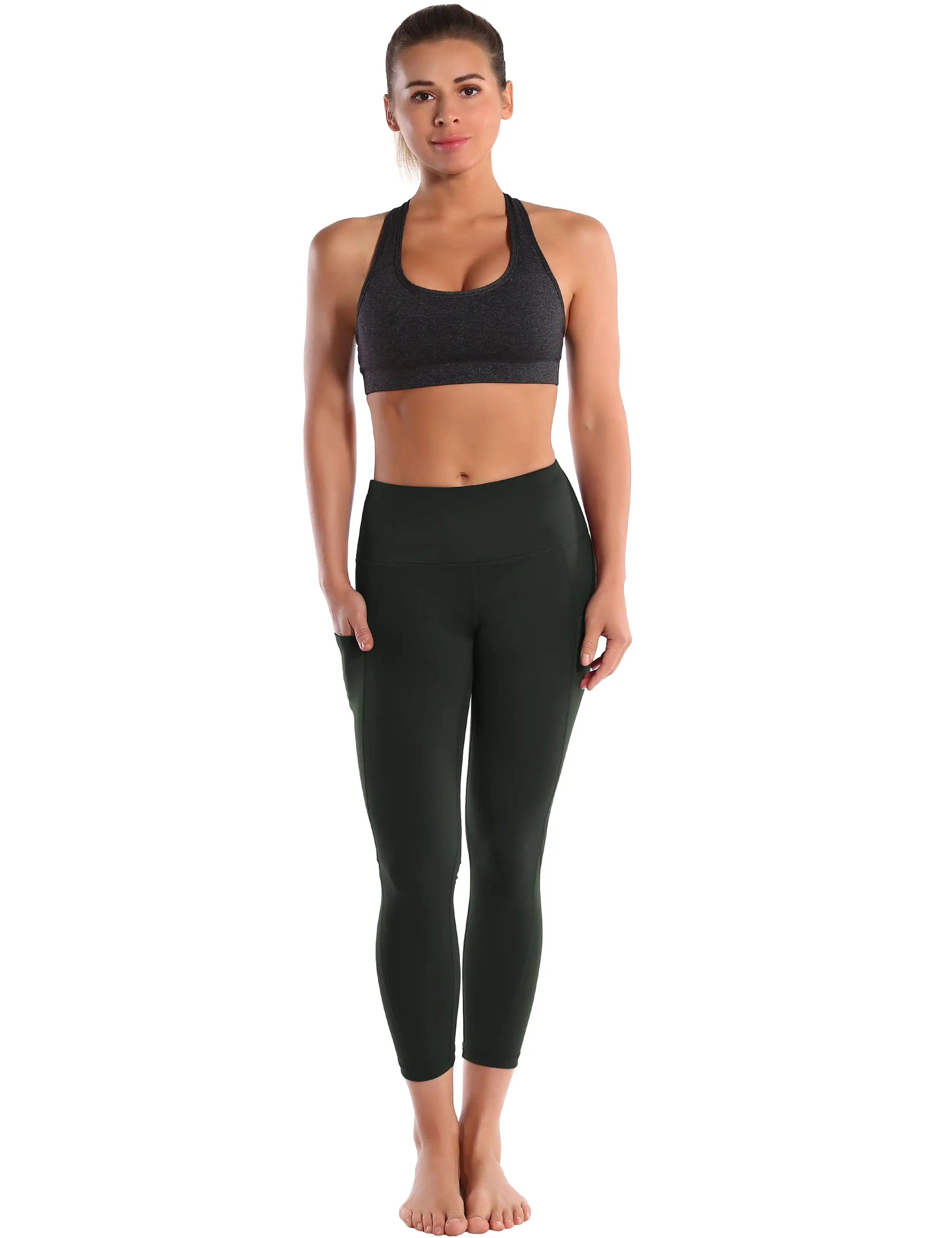 22 High Waist Side Pockets Capris olivegray_yogastudio