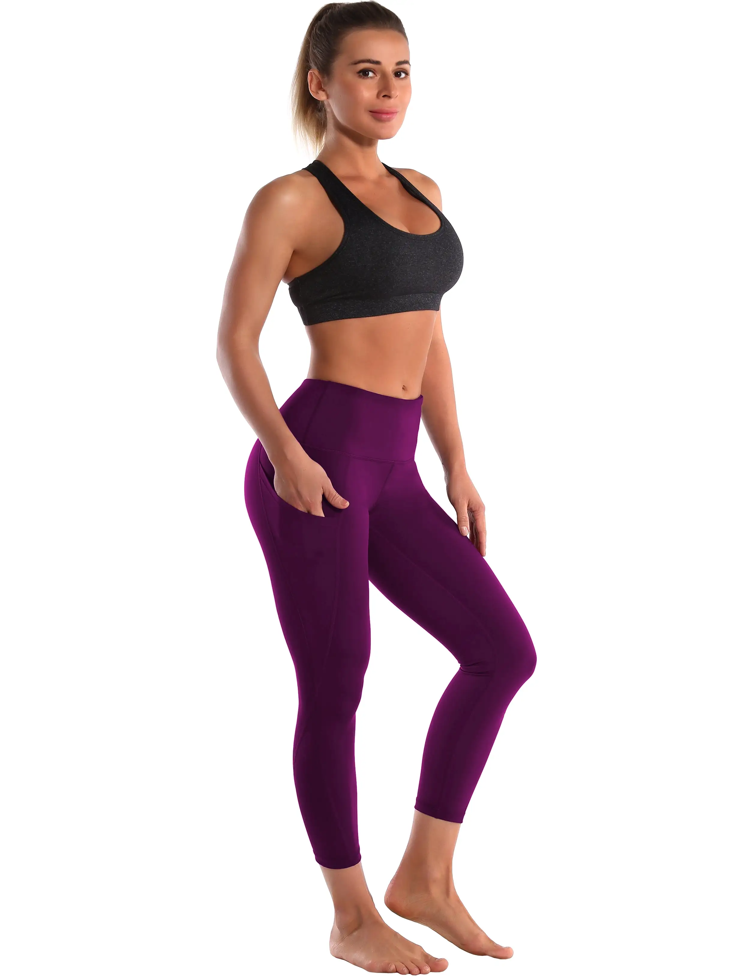 22 High Waist Side Pockets Capris plum_yogastudio