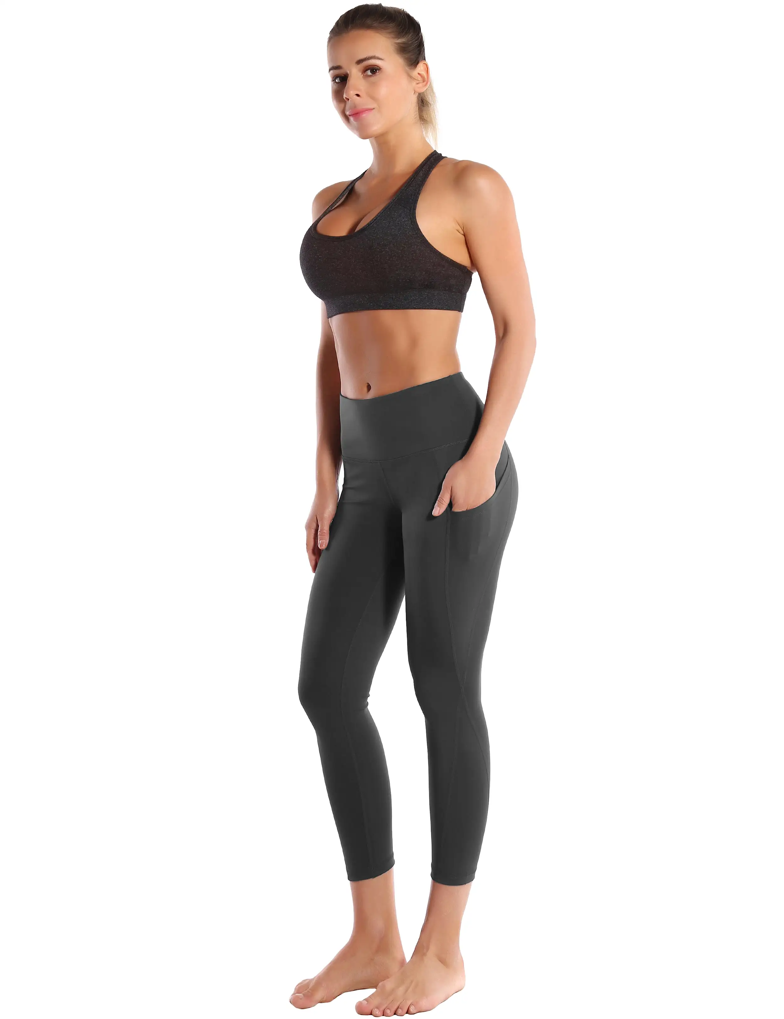 22 High Waist Side Pockets Capris shadowcharcoal_yogastudio