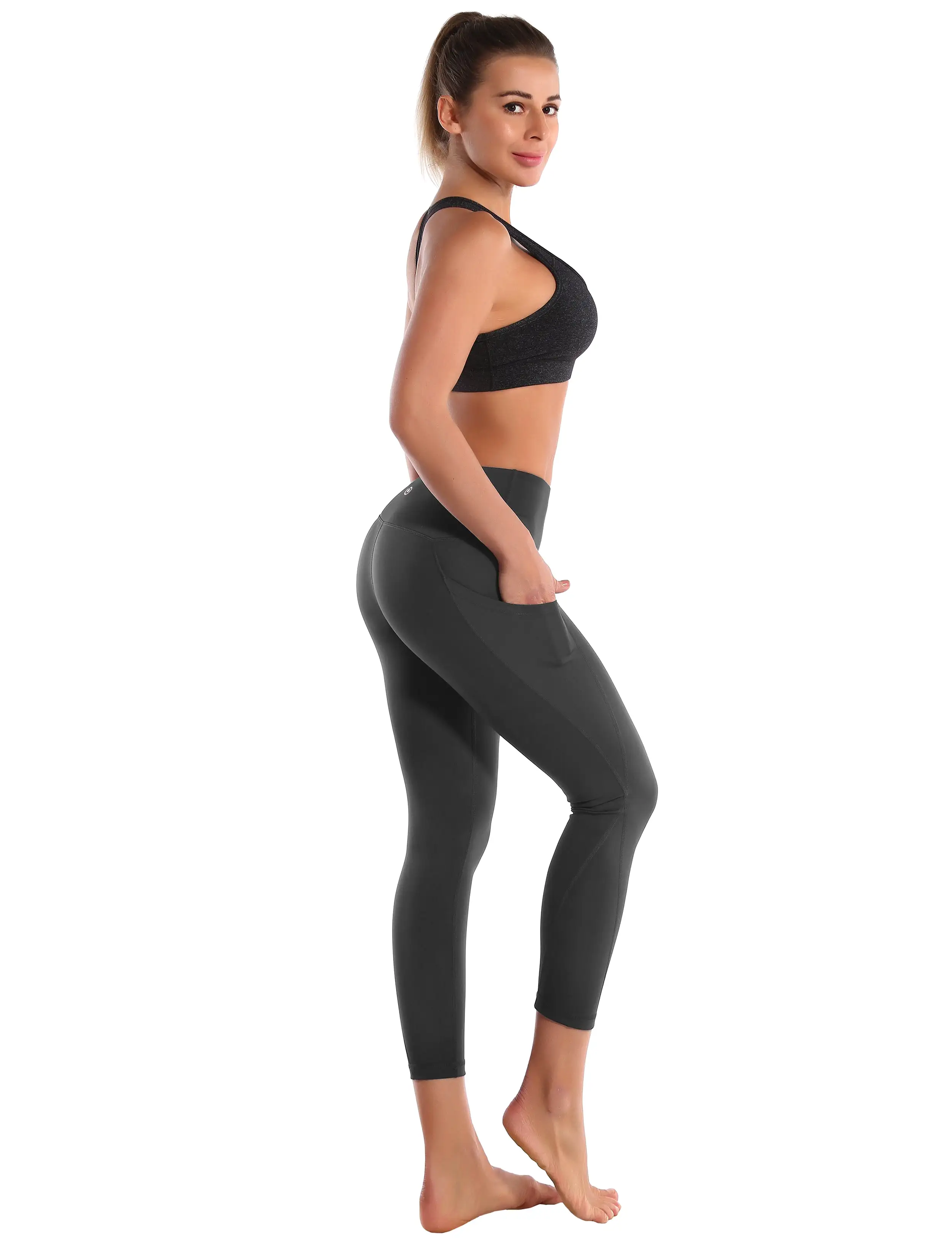 22 High Waist Side Pockets Capris shadowcharcoal_yogastudio