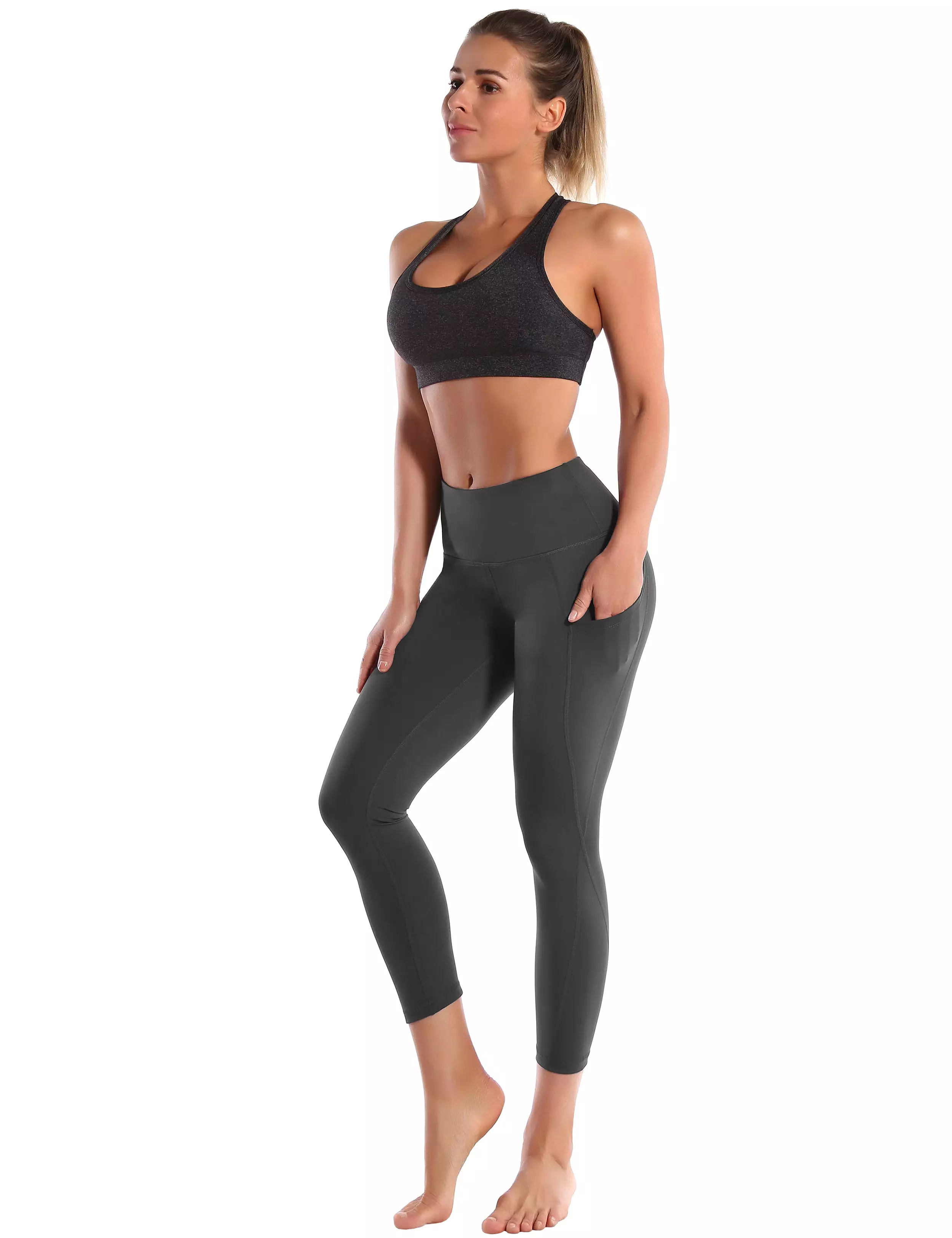 22 High Waist Side Pockets Capris shadowcharcoal_yogastudio