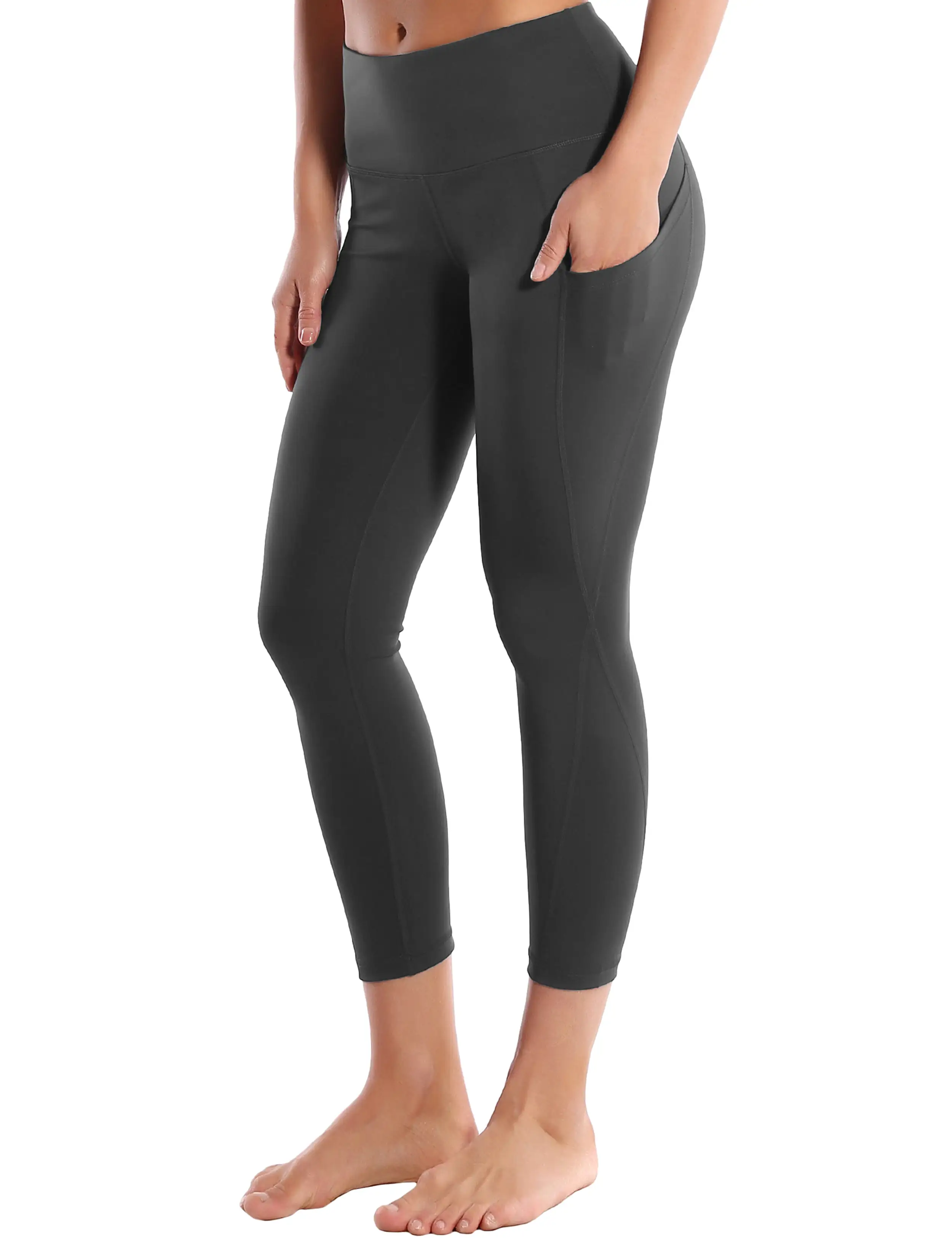 22 High Waist Side Pockets Capris shadowcharcoal_yogastudio