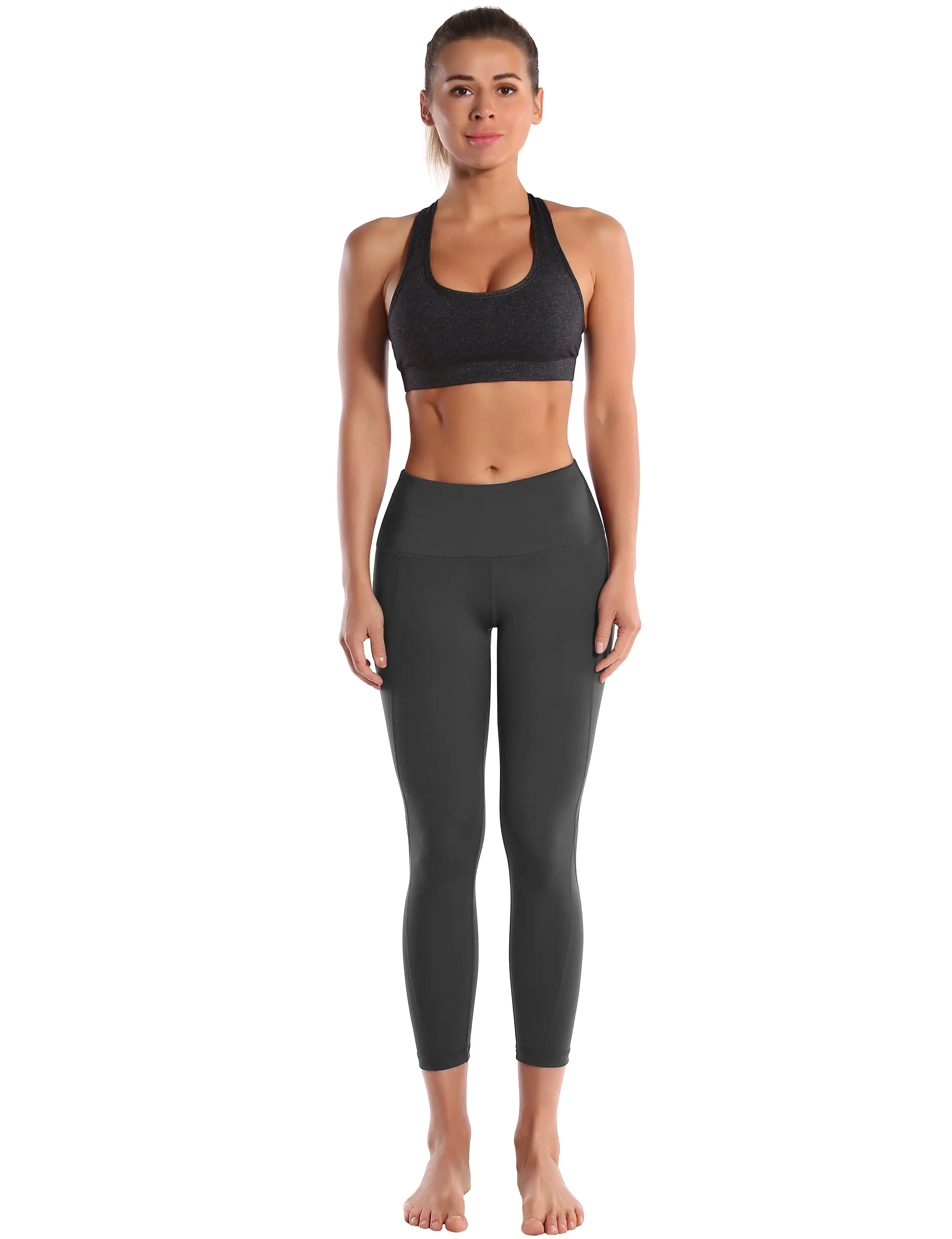 22 High Waist Side Pockets Capris shadowcharcoal_yogastudio