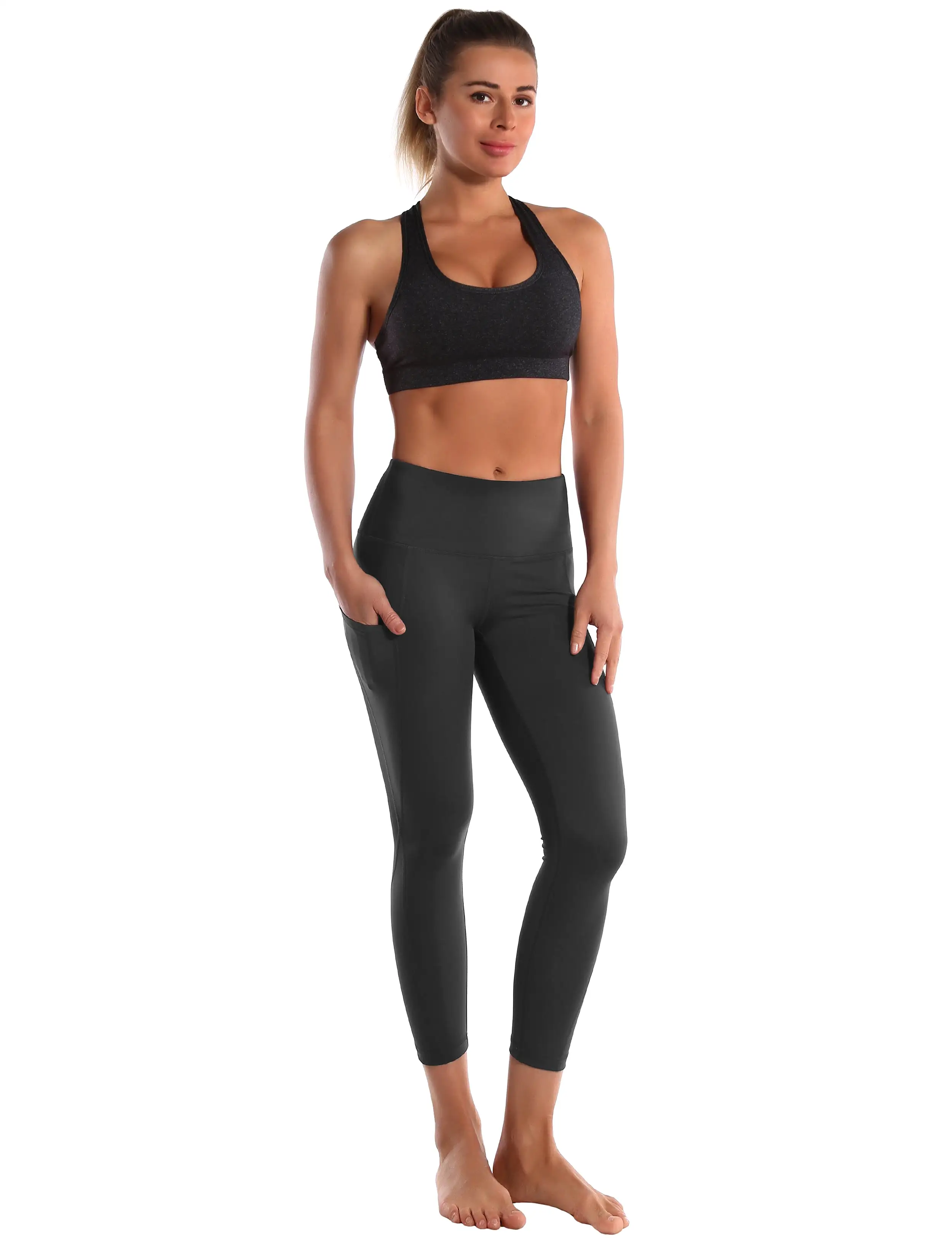 22 High Waist Side Pockets Capris shadowcharcoal_yogastudio