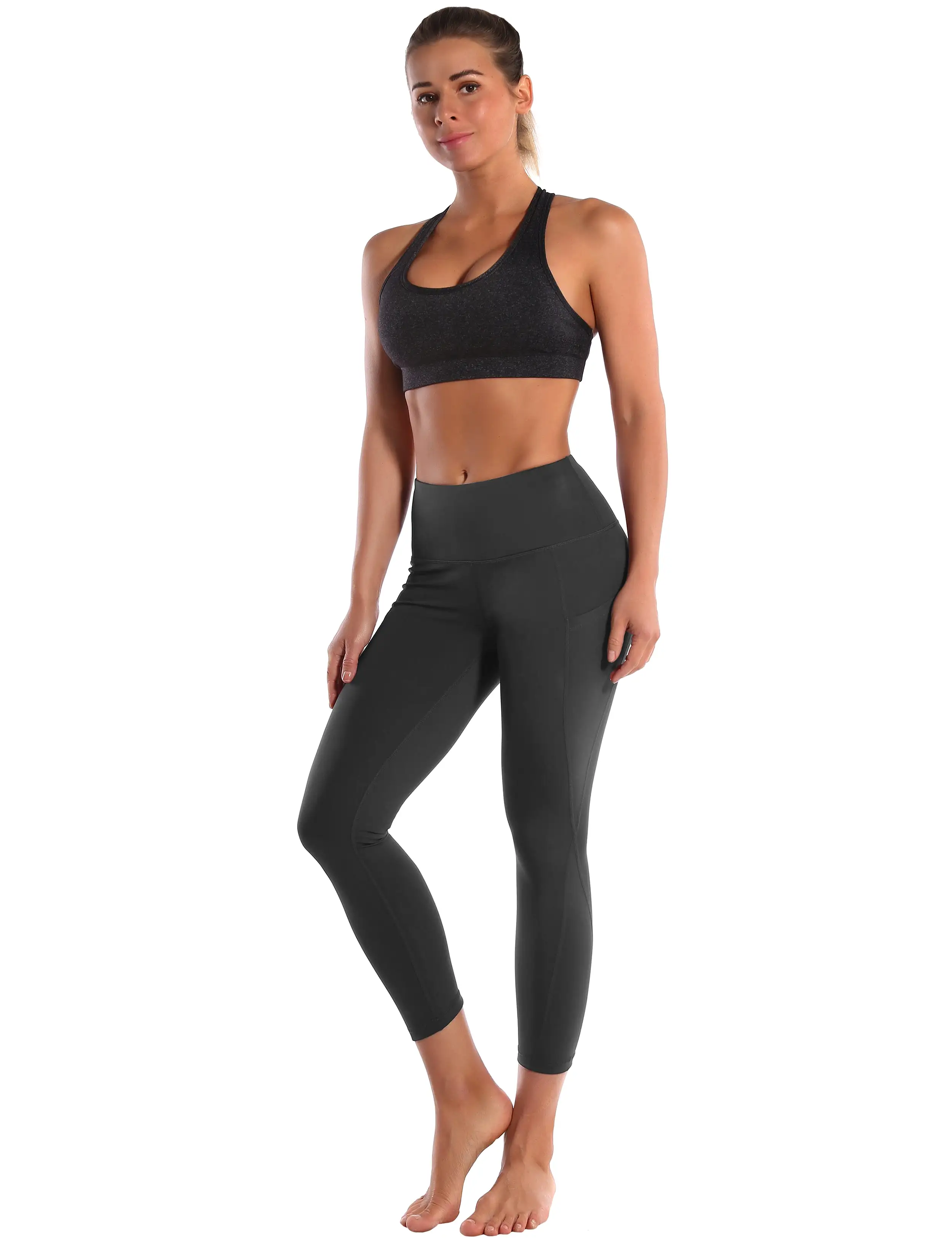 22 High Waist Side Pockets Capris shadowcharcoal_yogastudio