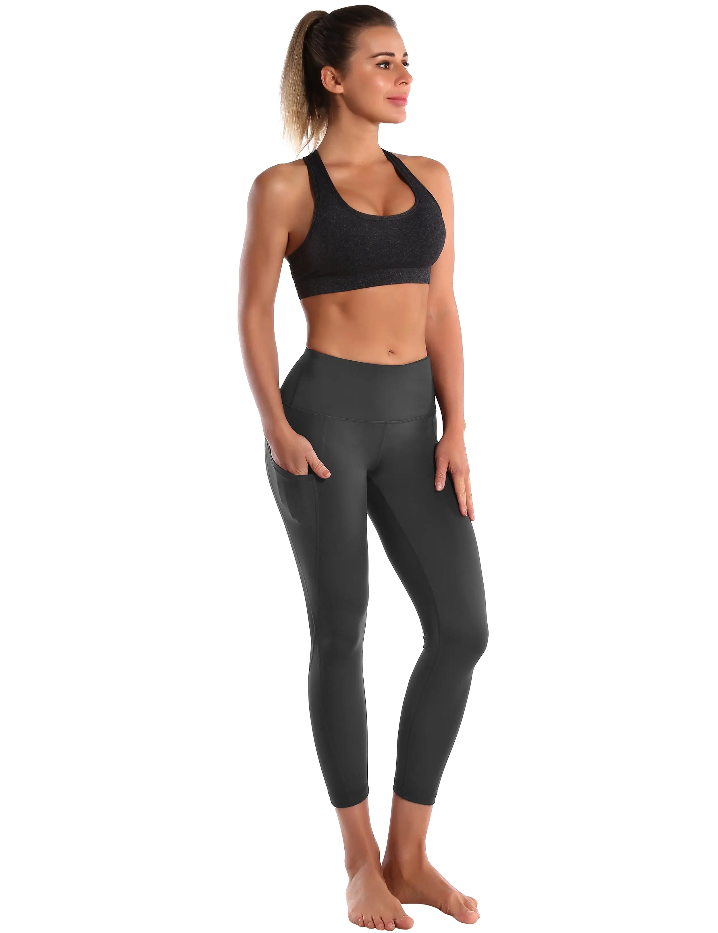 22 High Waist Side Pockets Capris shadowcharcoal_yogastudio