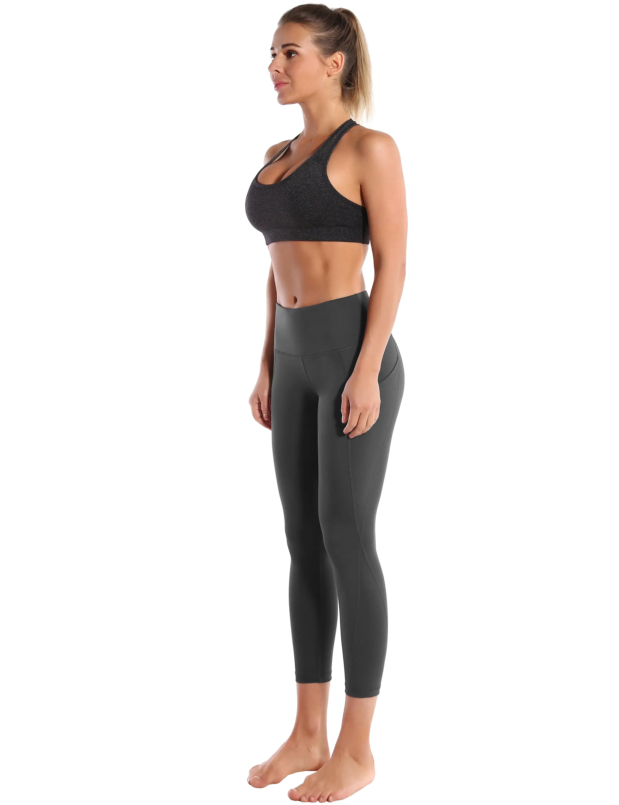 22 High Waist Side Pockets Capris shadowcharcoal_yogastudio