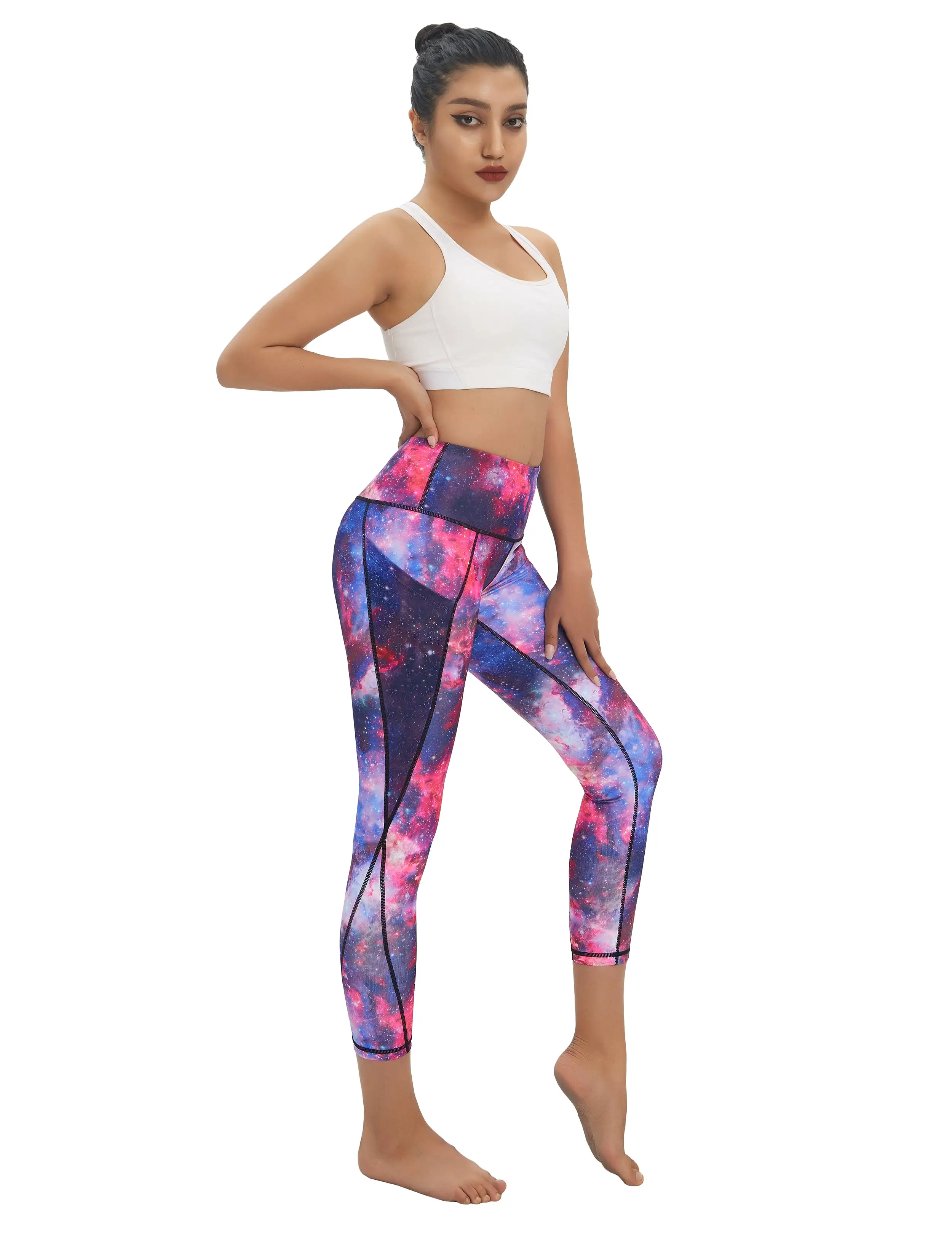 22 Printed Side Pockets Capris galaxy_yogastudio