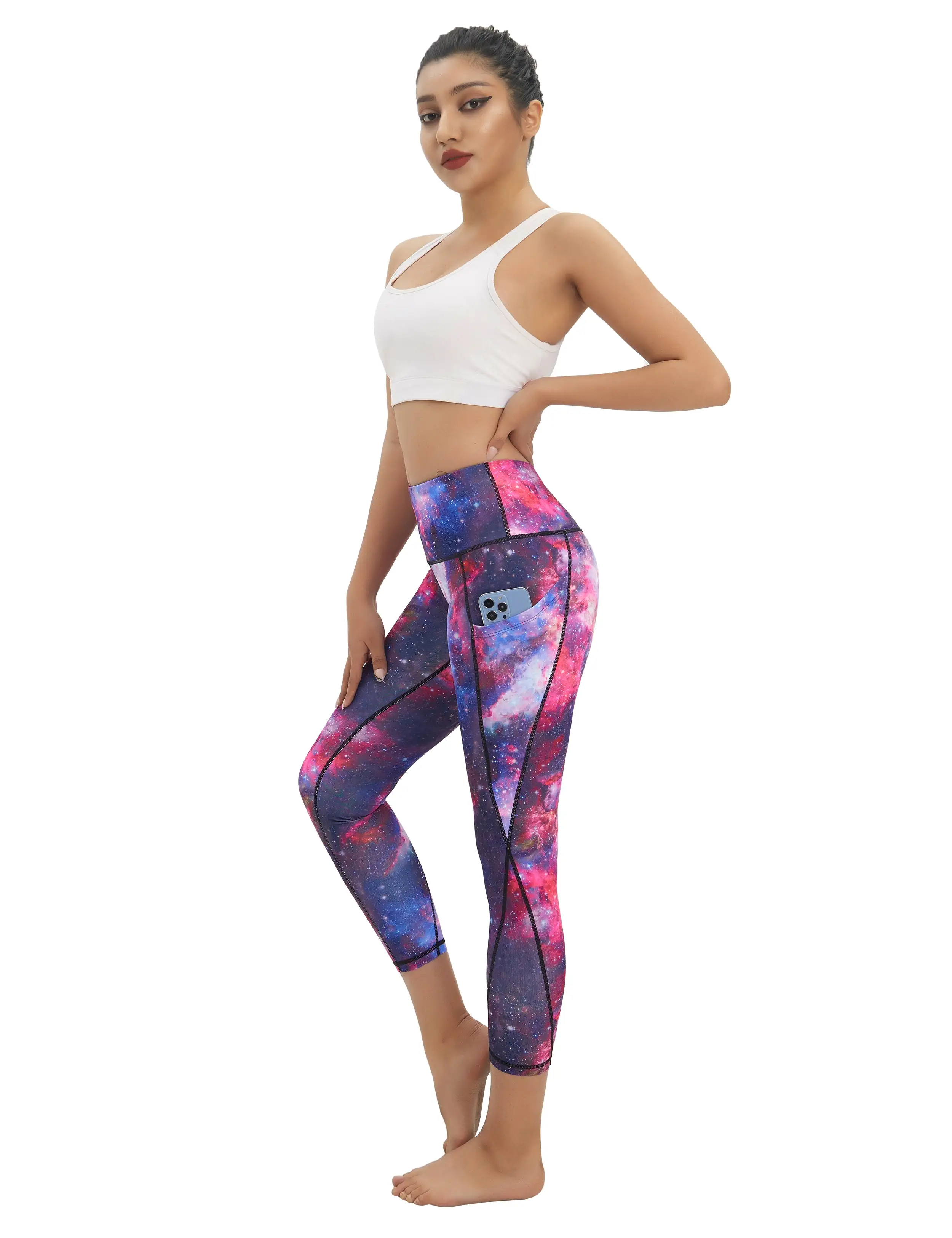 22 Printed Side Pockets Capris galaxy_yogastudio