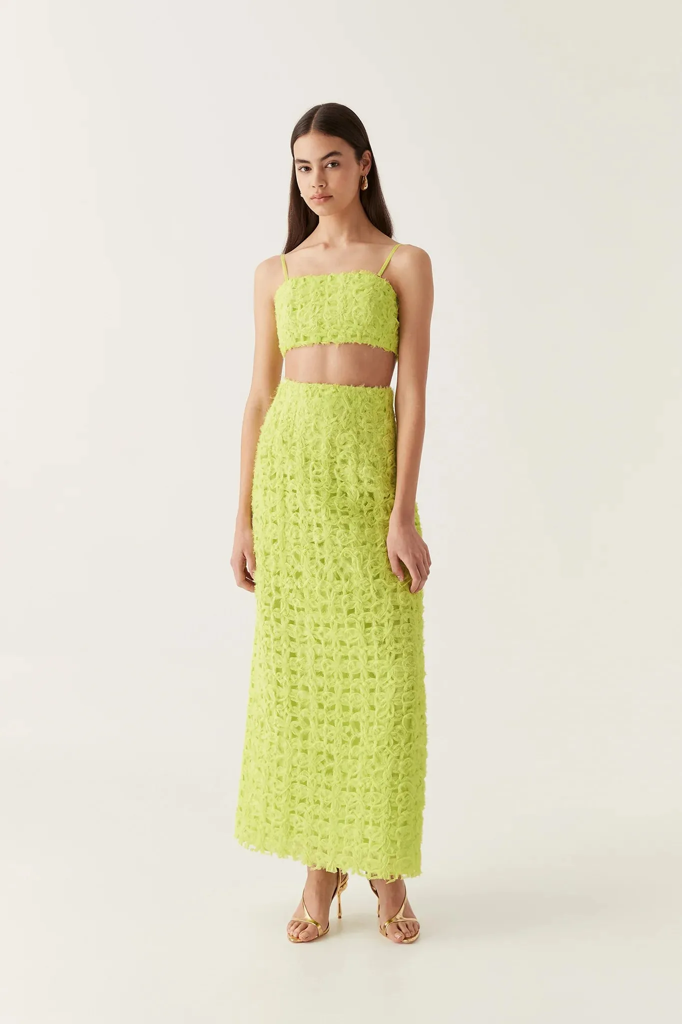 Aje Quintette Textured Midi Skirt - Light Lime