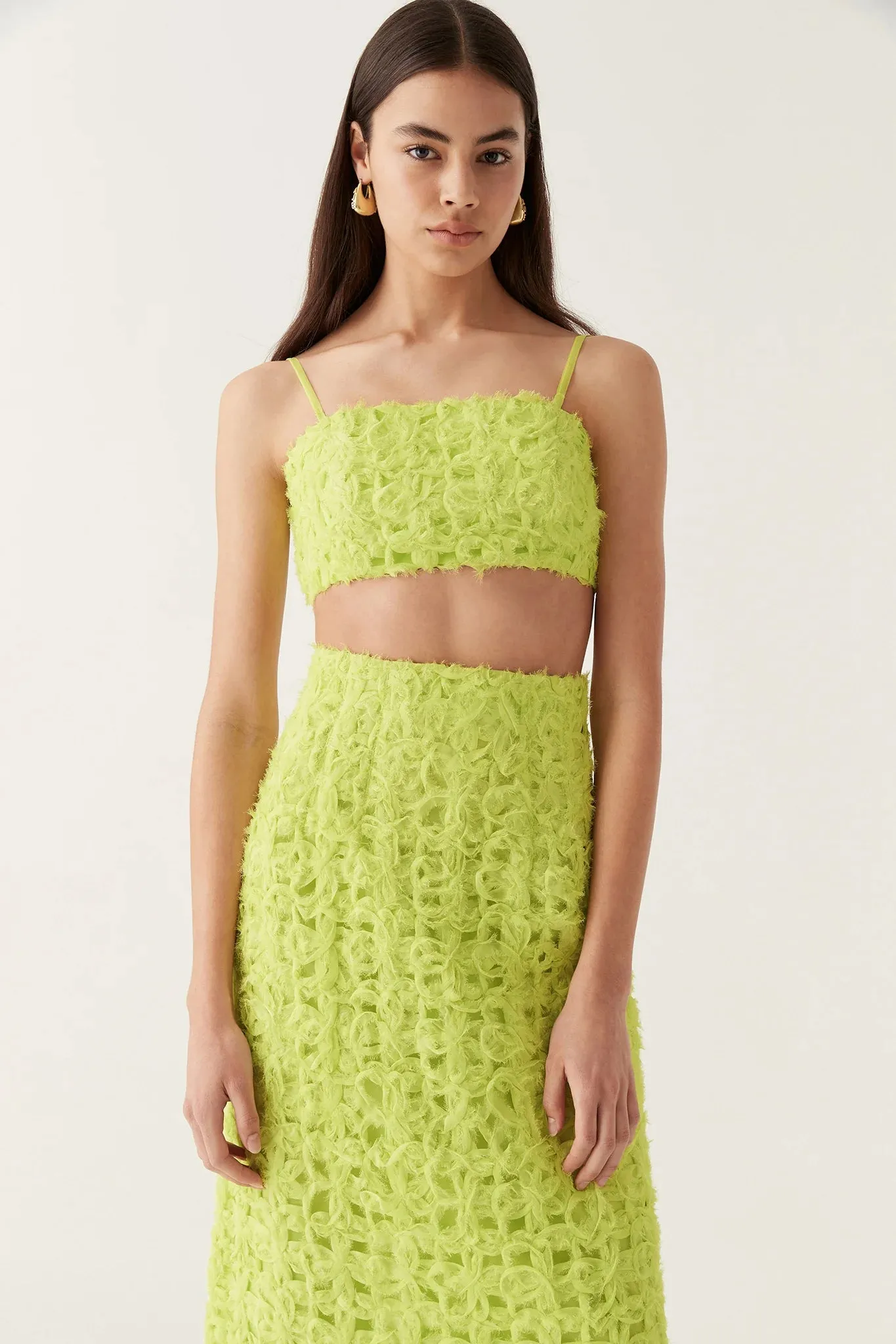 Aje Quintette Textured Midi Skirt - Light Lime