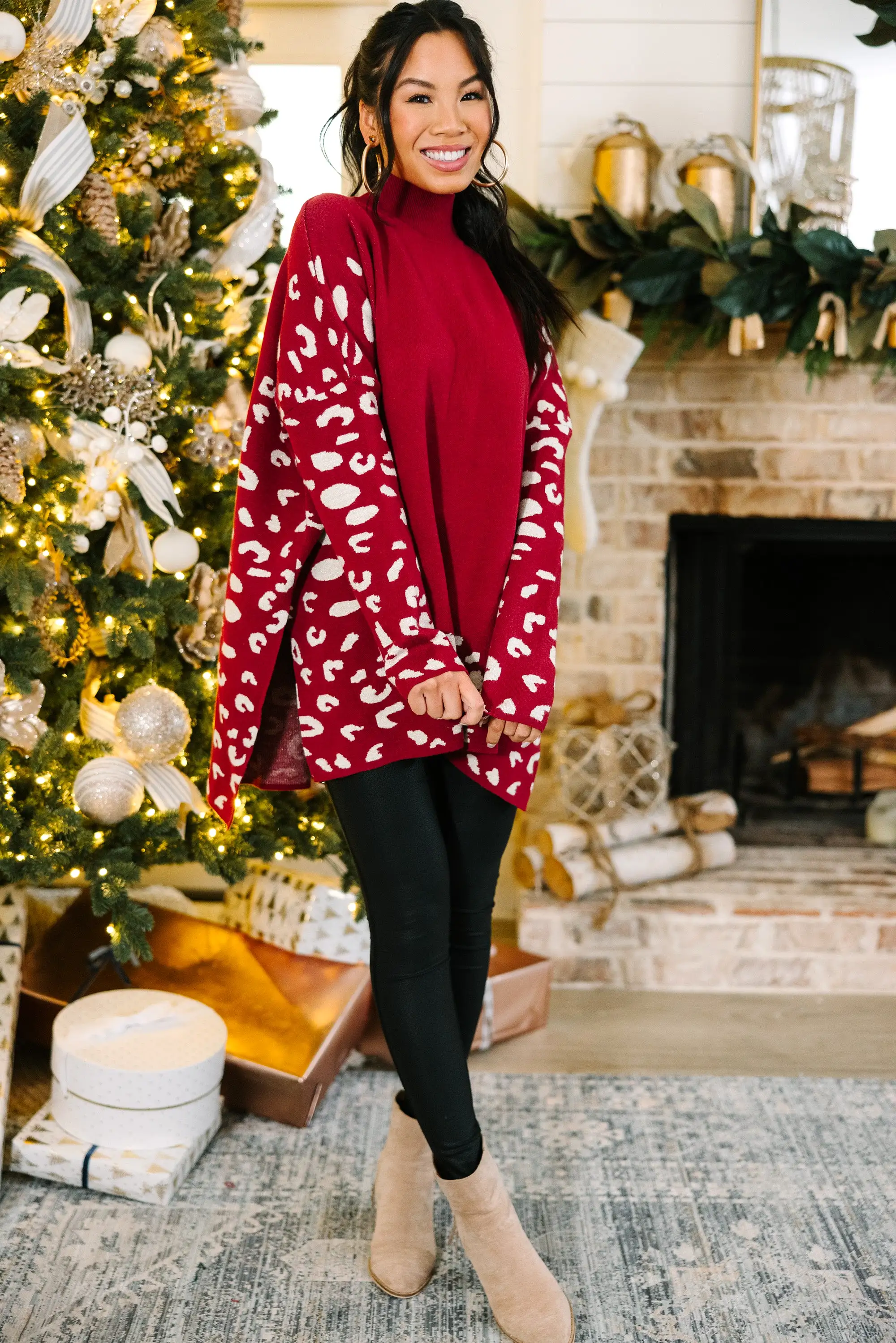 All In Theory Red Leopard Sweater Tunic