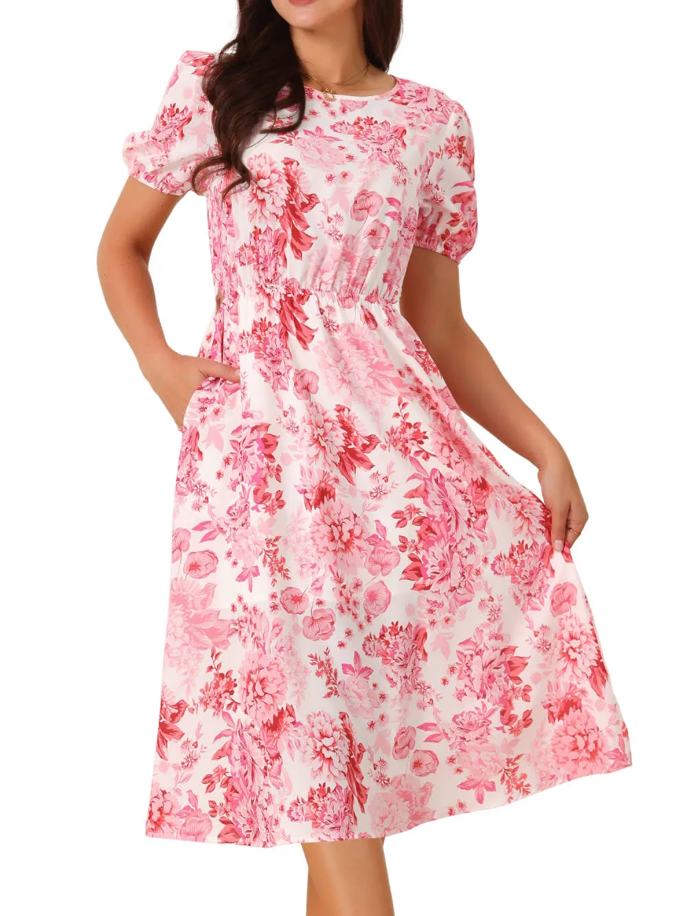 Allegra K - Summer Cutout Waist Floral Dress